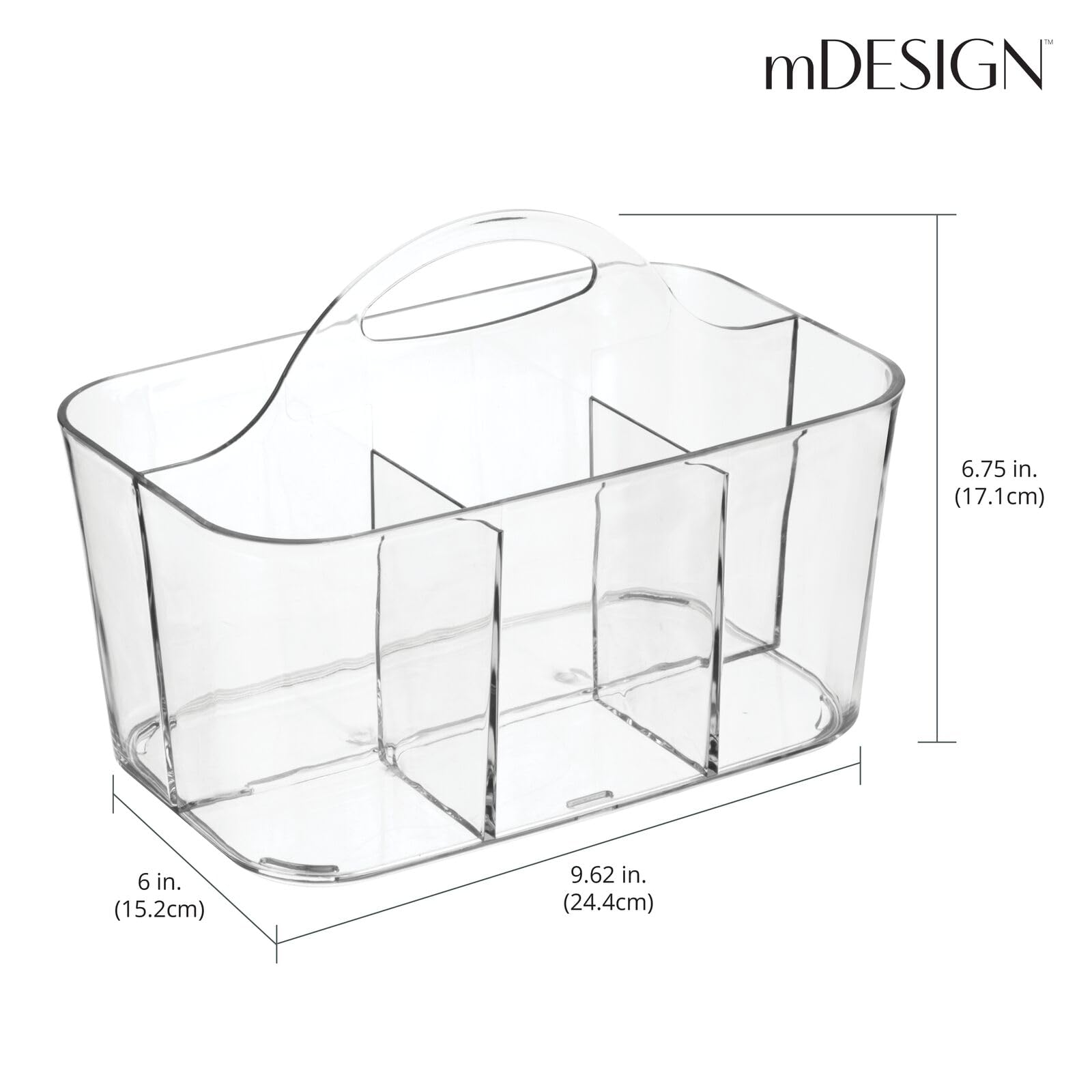 mDesign Plastic Cutlery Storage Organizer with Handle - Kitchen Cabinet Divided Caddy for Forks, Knives, Spoons & Napkins | Indoor Outdoor Use | Clear Lumiere Collection | Perfect for Picnics, BBQs & Dining Organization