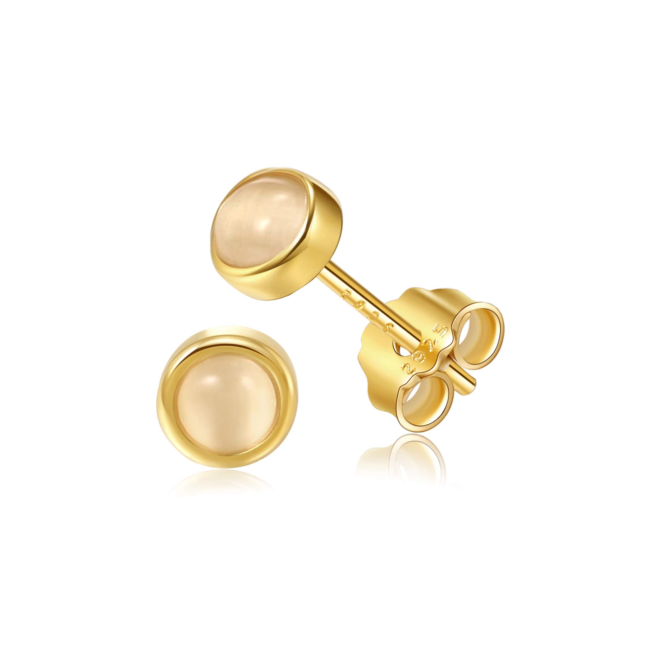 925 Sterling Silver Gemstone Stud Earrings - 4mm Bezel Set Tiny Studs with Fire Opal, Turquoise or Moonstone | Delicate Women's Jewelry for Everyday Wear, Gifts & Special Occasions