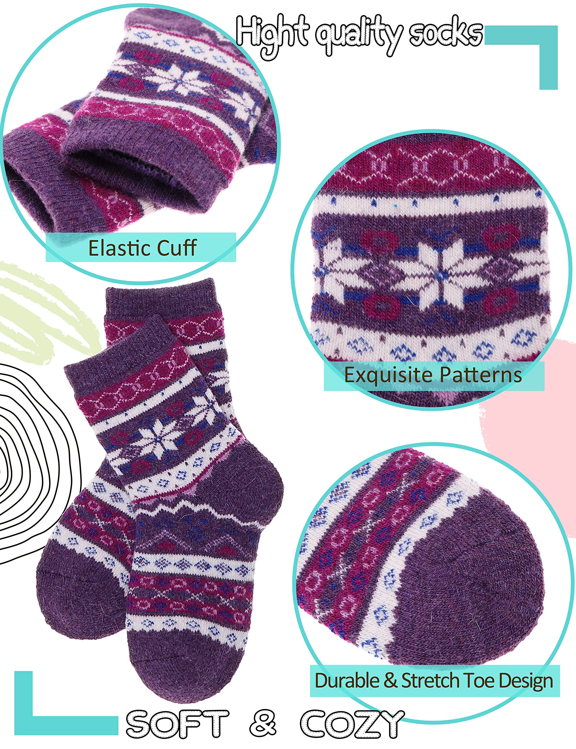 EBMORE Kids Merino Wool Socks for Toddlers - 6 Pairs Warm Thermal Winter Boot Socks for Boys & Girls, Soft & Cozy Hiking Crew Socks - Perfect for Outdoor Adventures, School & Cold Weather