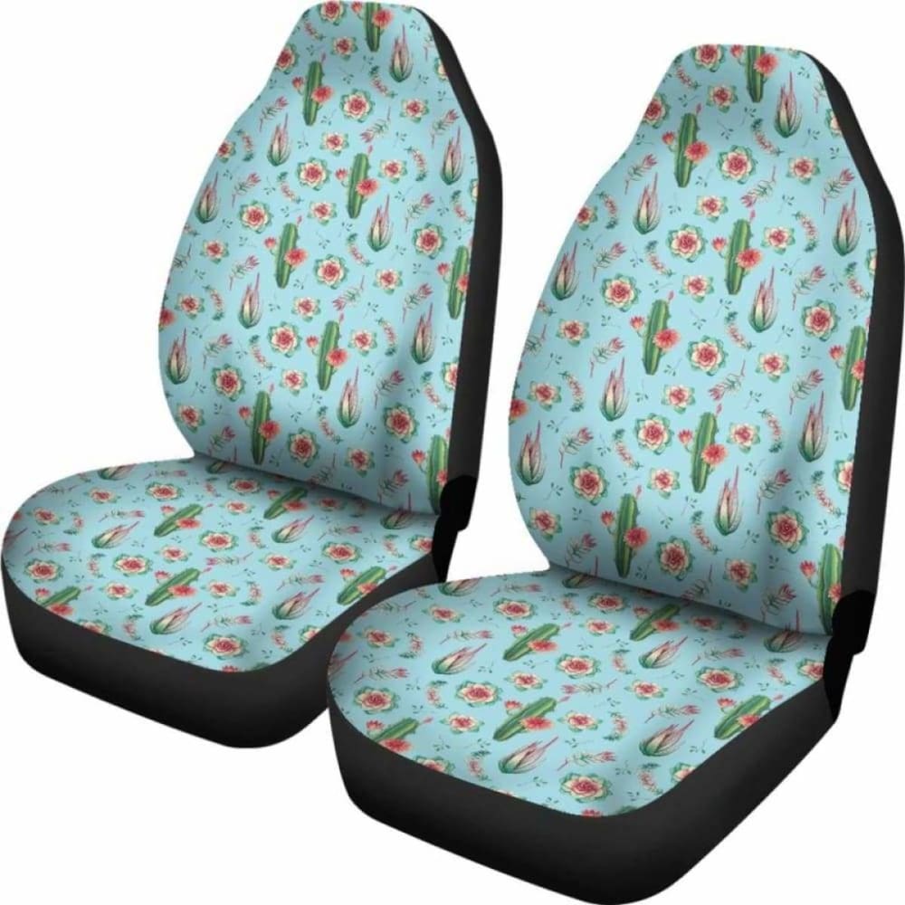 Premium Blue Cactus Print Car Seat Covers - Universal Fit for Cars, Trucks & SUVs - Durable & Stylish Protection for Road Trips & Daily Commutes