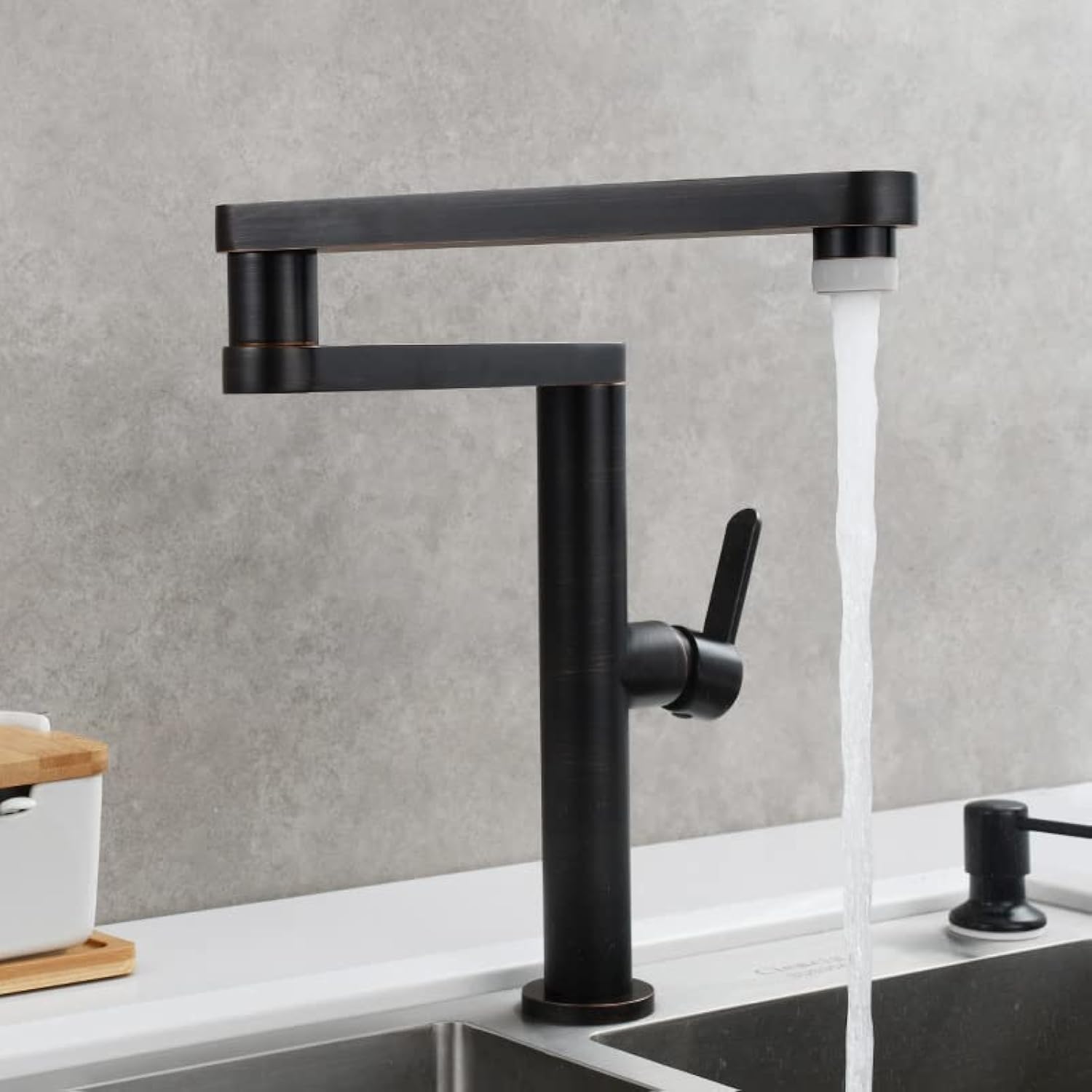 Solid Brass Deck Mounted Folding Faucet - Hot & Cold Water Mixing Double Handle Rotary Kitchen Sink Faucet - Oil Rubbed Bronze Finish - Universal Foldable Design for Small Spaces & RV Use
