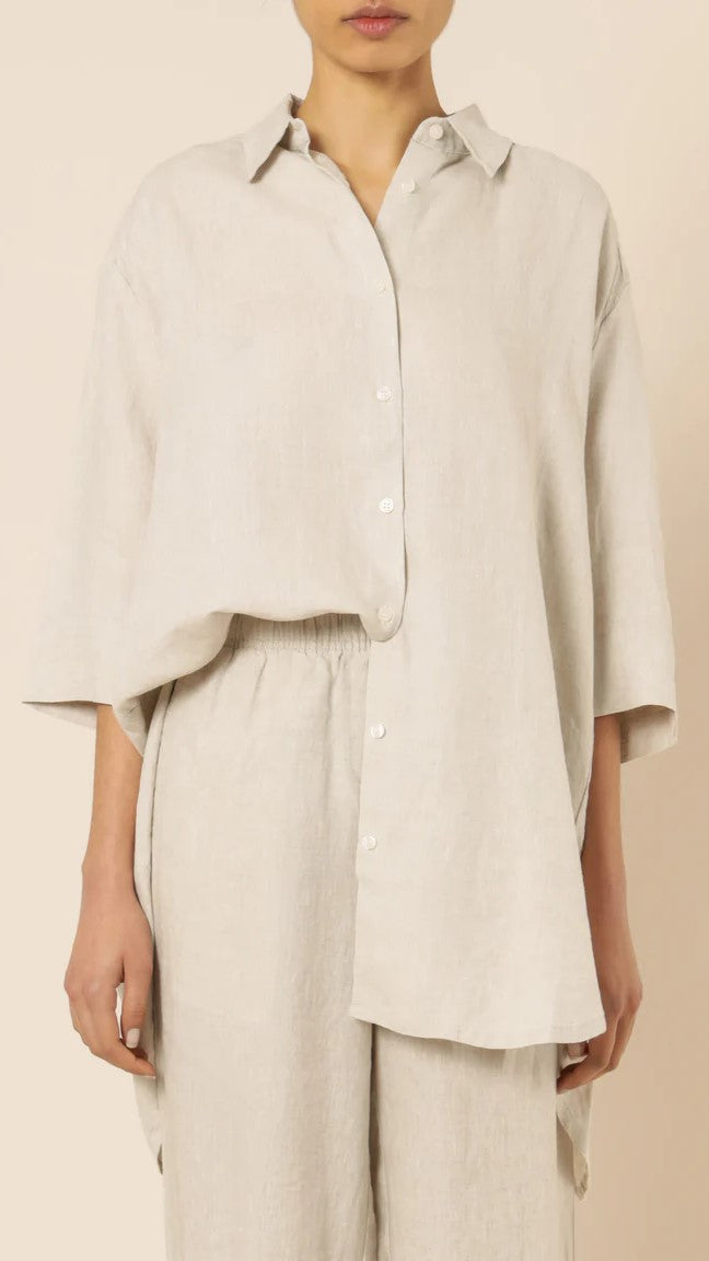 Lounge Linen Longline Shirt for Women - Natural Loose Fit Casual Button Down Shirt - Perfect for Beach Cover Up, Summer Outfits & Boho Style