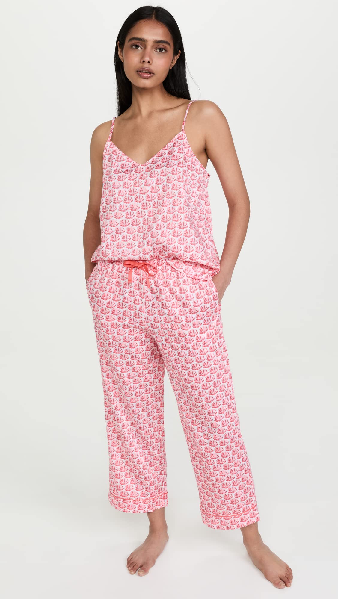 BedHead Pajamas Women's Sleepwear Set - Floral Seashell Print Tank Top & Cropped Pants, Soft Cotton Lounge Wear for Women, Size XL | Perfect for Relaxing at Home, Summer Nights & Gift Giving