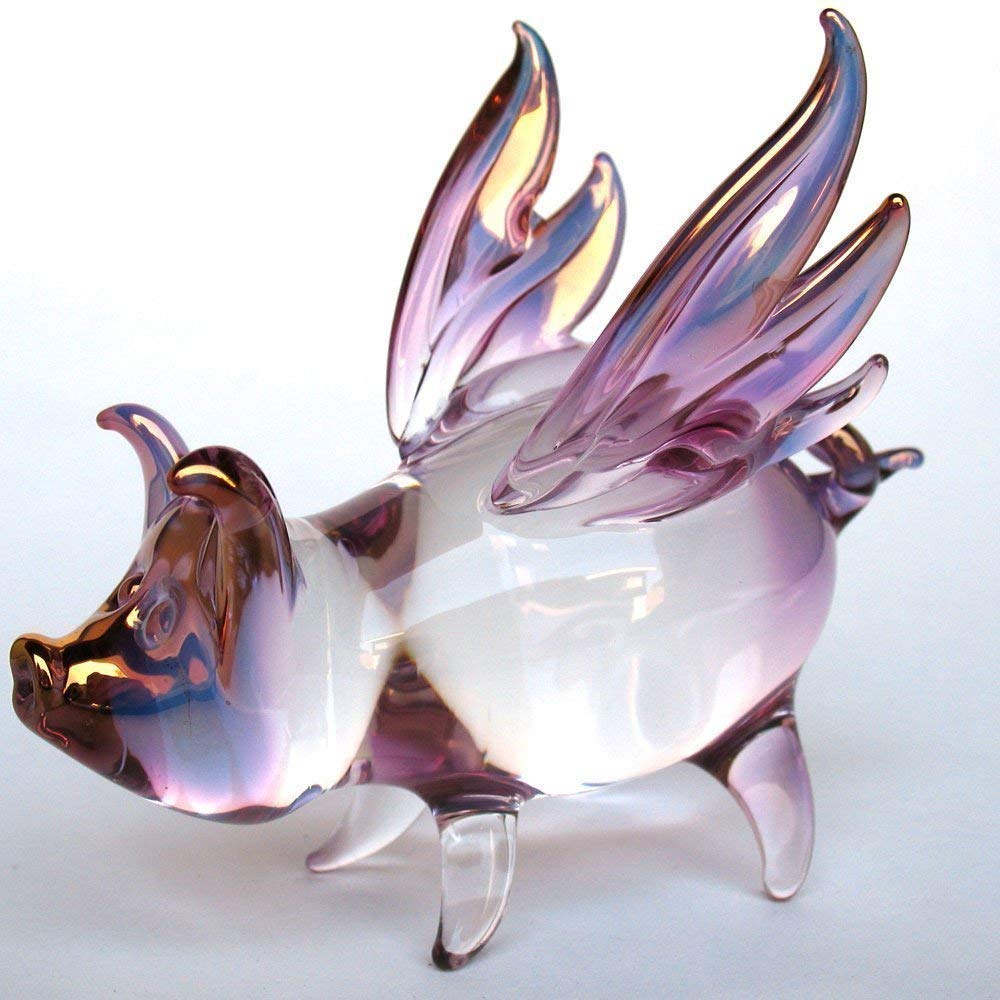 Hand Blown Glass Flying Pig with Wings Figurine - Unique Home Decor & Gift for Collectors - Perfect for Shelves, Desks, and Party Centerpieces