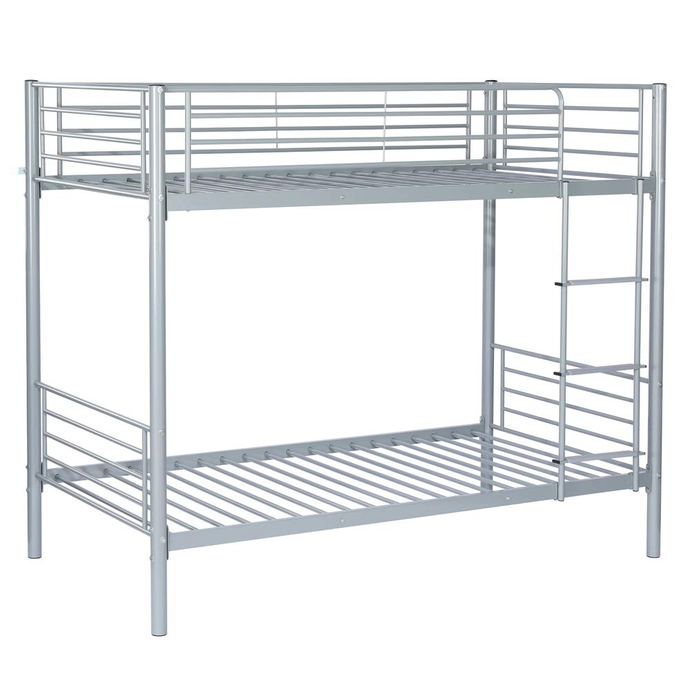 Bonnlo Twin Over Twin Metal Bunk Bed with High Guard Rail & Non-Slip Steps - Heavy Duty Gray Bunk Beds for Kids, Teens & Adults - Perfect for Dorms, Small Bedrooms & Space-Saving Kids' Rooms