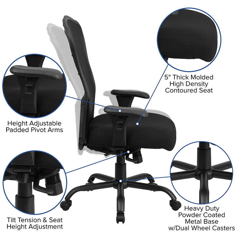 FLASH HERCULES Series Heavy Duty Ergonomic Office Chair - 400 lb Weight Capacity, Black Mesh, Synchro Tilt & Multi-Function for Big & Tall Users - Perfect for 24/7 Intensive Use in Home Offices, Gaming Setups & Workstations