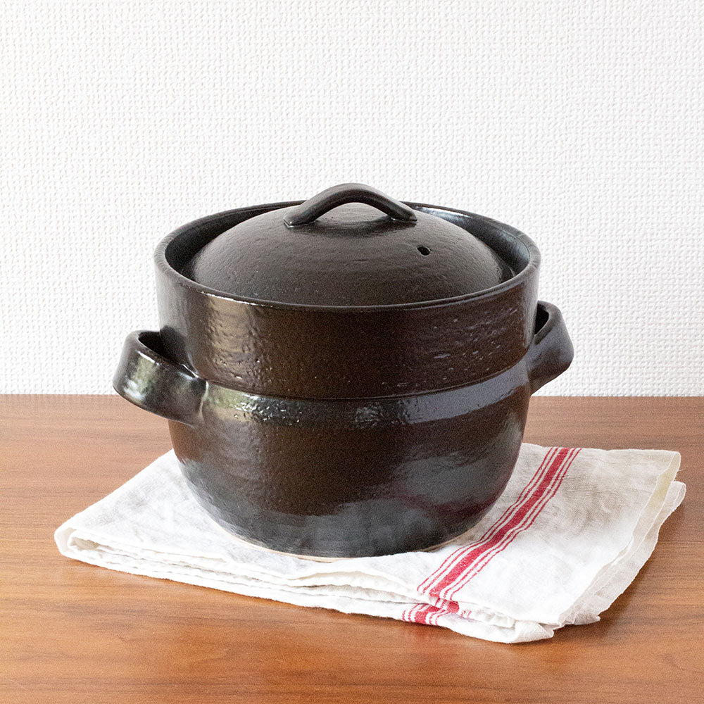 Premium Banko Earthenware Double Lid Rice Cooker - 2 Cup Capacity for Perfect Sticky Rice | Ideal for Japanese, Korean & Asian Cuisine | Stovetop & Induction Compatible