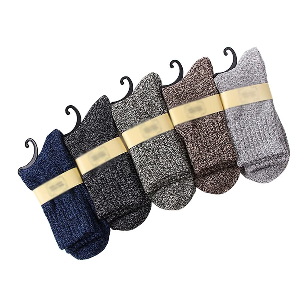 5 Pack Men's Wool Blend Striped Socks - Thick Winter Warm Crew Socks for Men (One Size Fits Most) - Perfect for Outdoor Activities, Hiking & Cold Weather