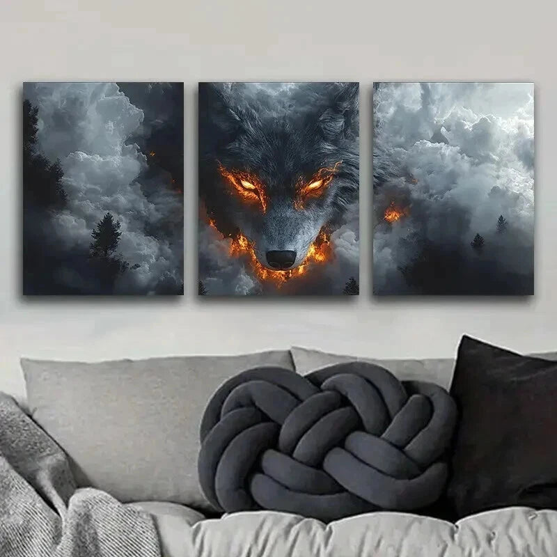 3-Piece White Wolf with Fiery Eyes Wall Art Set - 60x90cm Framed Canvas Prints | High-Quality Australian Made | Perfect for Living Room, Bedroom & Office Decor | Ready to Hang