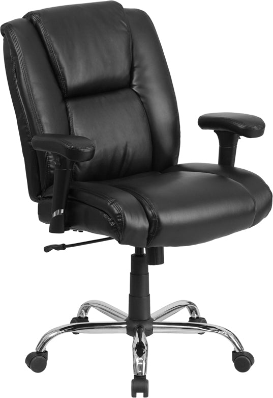 FLASH HERCULES Series 400 lb Capacity Big & Tall Ergonomic Office Chair - Black LeatherSoft Executive Chair with Adjustable Arms & Chrome Base - Perfect for Home Office, Gaming & Workspaces