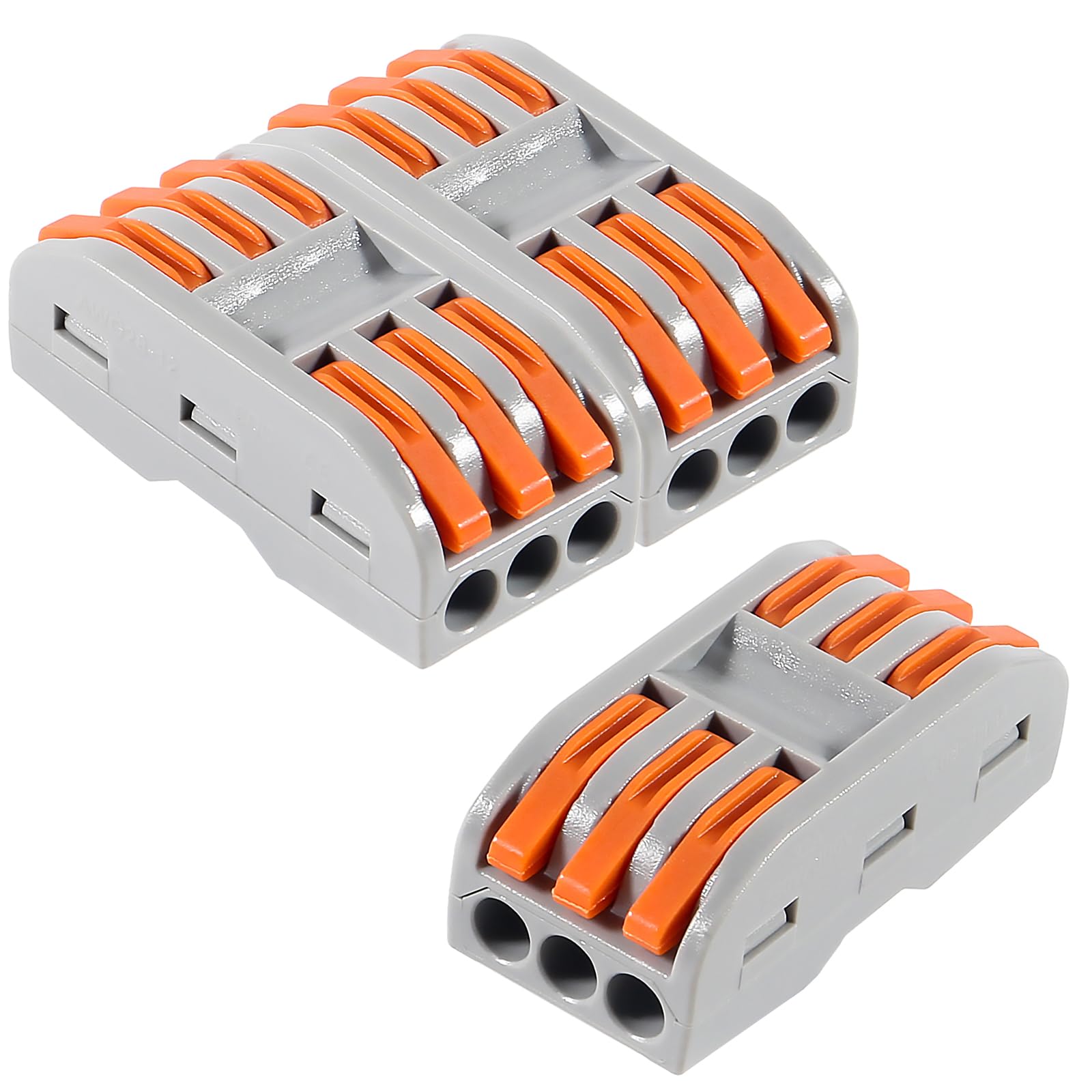 10pcs Lever Wire Connectors 3 Circuit Inline Splices - Electrical Quick Connect Wire Connectors 28-12 AWG for Home Wiring, DIY Projects & Electrical Repairs | SPL-3 Lever Nuts for Secure Connections
