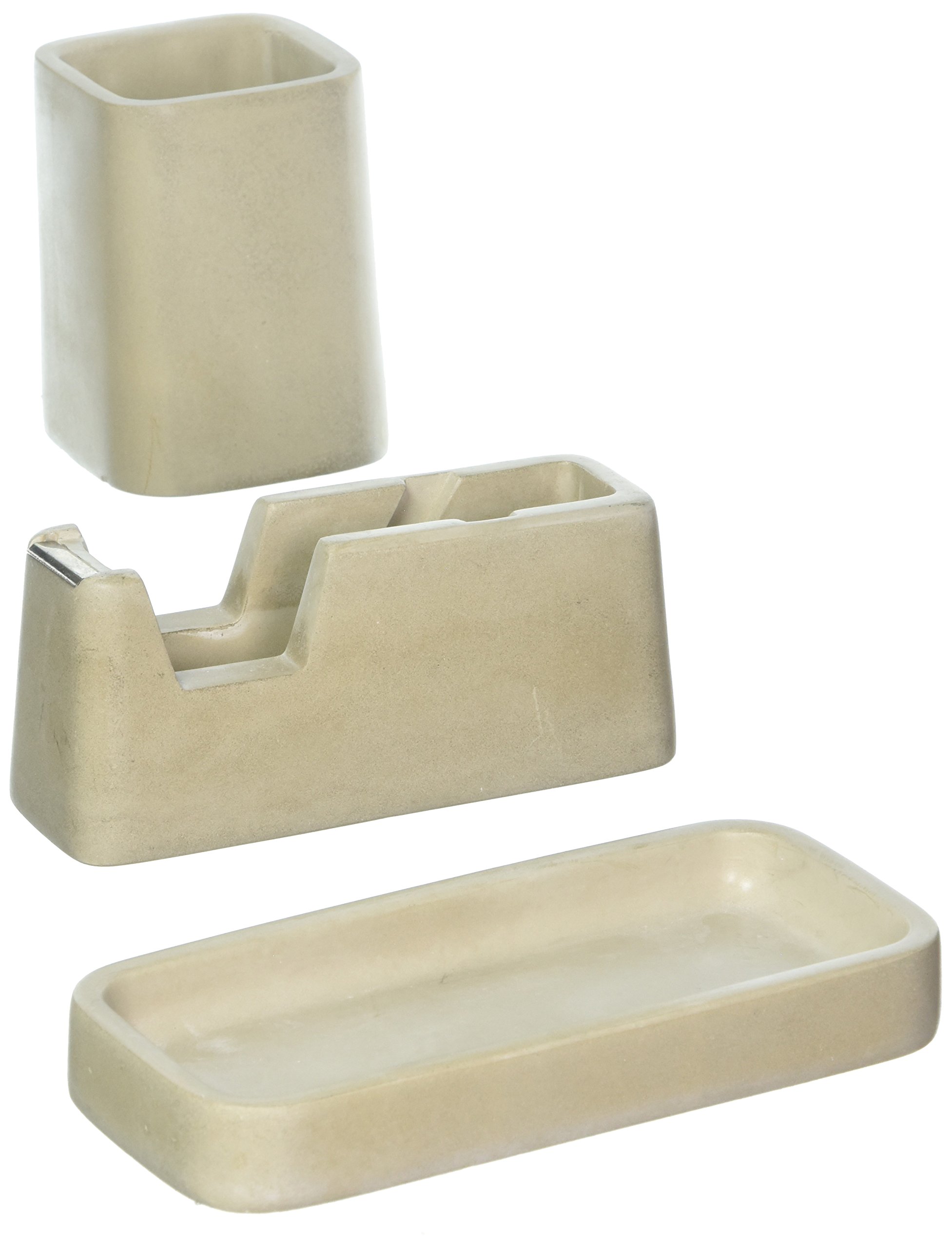 Areaware Men's Concrete Desk Set - Modern Office Organizer for Pens, Pencils & Accessories | Stylish Workspace Decor for Home & Office