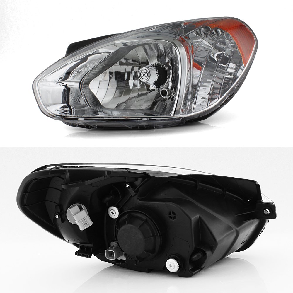 AKKON Chrome Housing Clear Lens Headlight Assembly Full Set for 2006-2011 Hyundai Accent - Upgrade Your Car Lighting for Night Driving & Enhanced Visibility