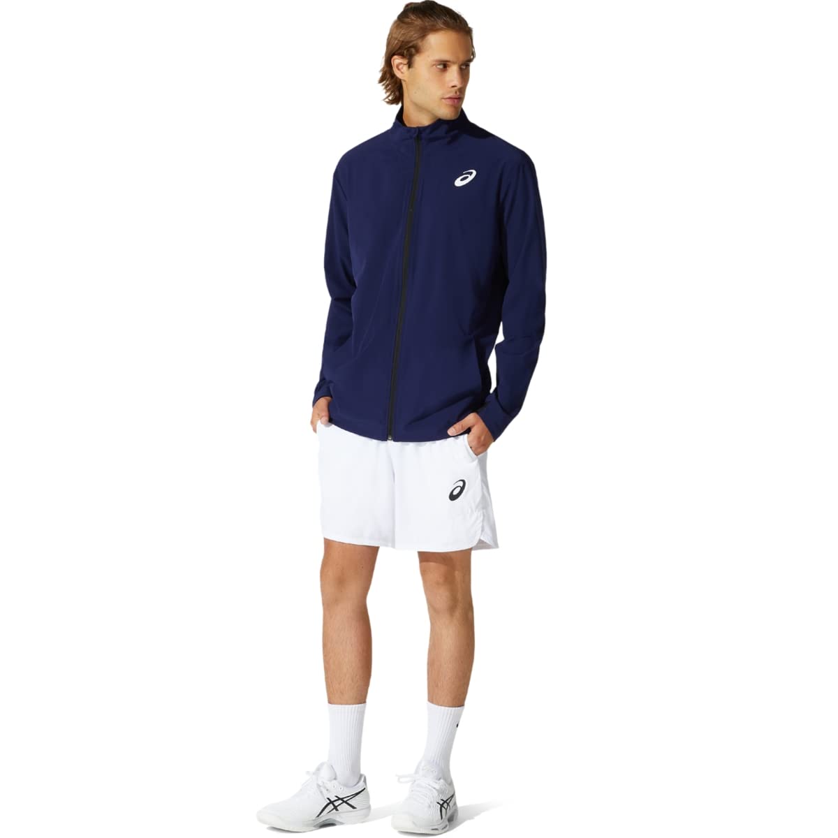 ASICS Men's Match Woven Jacket - Lightweight Tennis Windbreaker with Moisture-Wicking Technology (Size S, Peacoat Blue) - Perfect for Tennis Matches, Running & Outdoor Sports