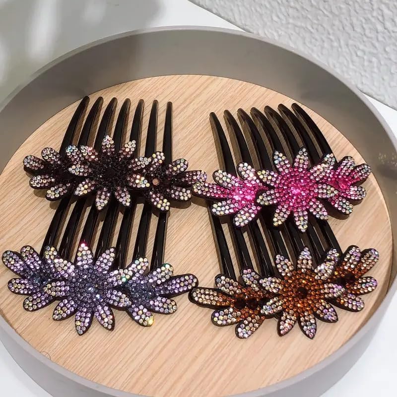 VSAKSH Rhinestone Flower Hair Clips for Women - Decorative Side Combs Hairpins, Wedding Party & Daily Hair Accessories - Perfect for Bridal, Prom, Date Night & Special Occasions