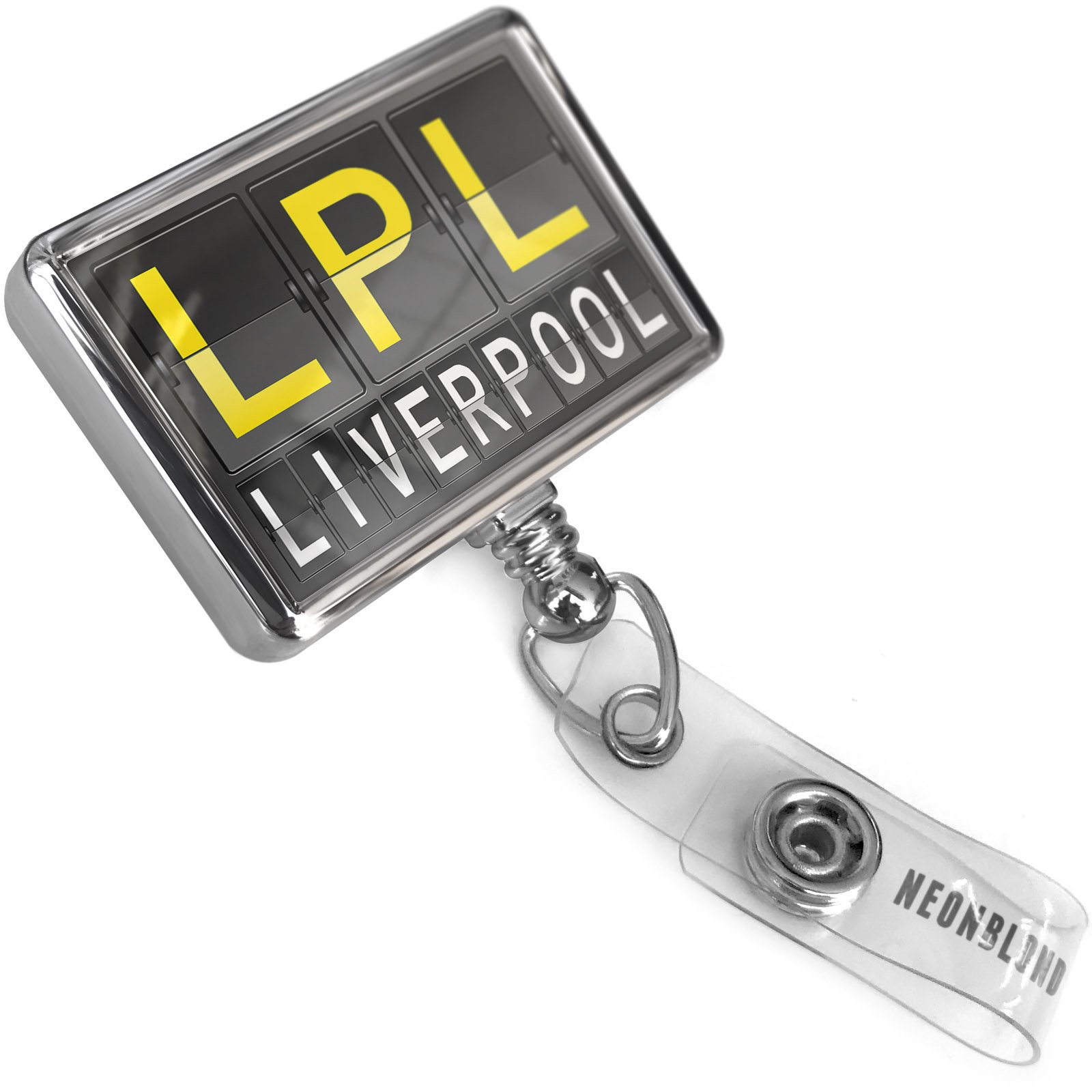 Retractable ID Badge Reel with Bulldog Clip - Liverpool Airport (LPL) - for Office & Travel