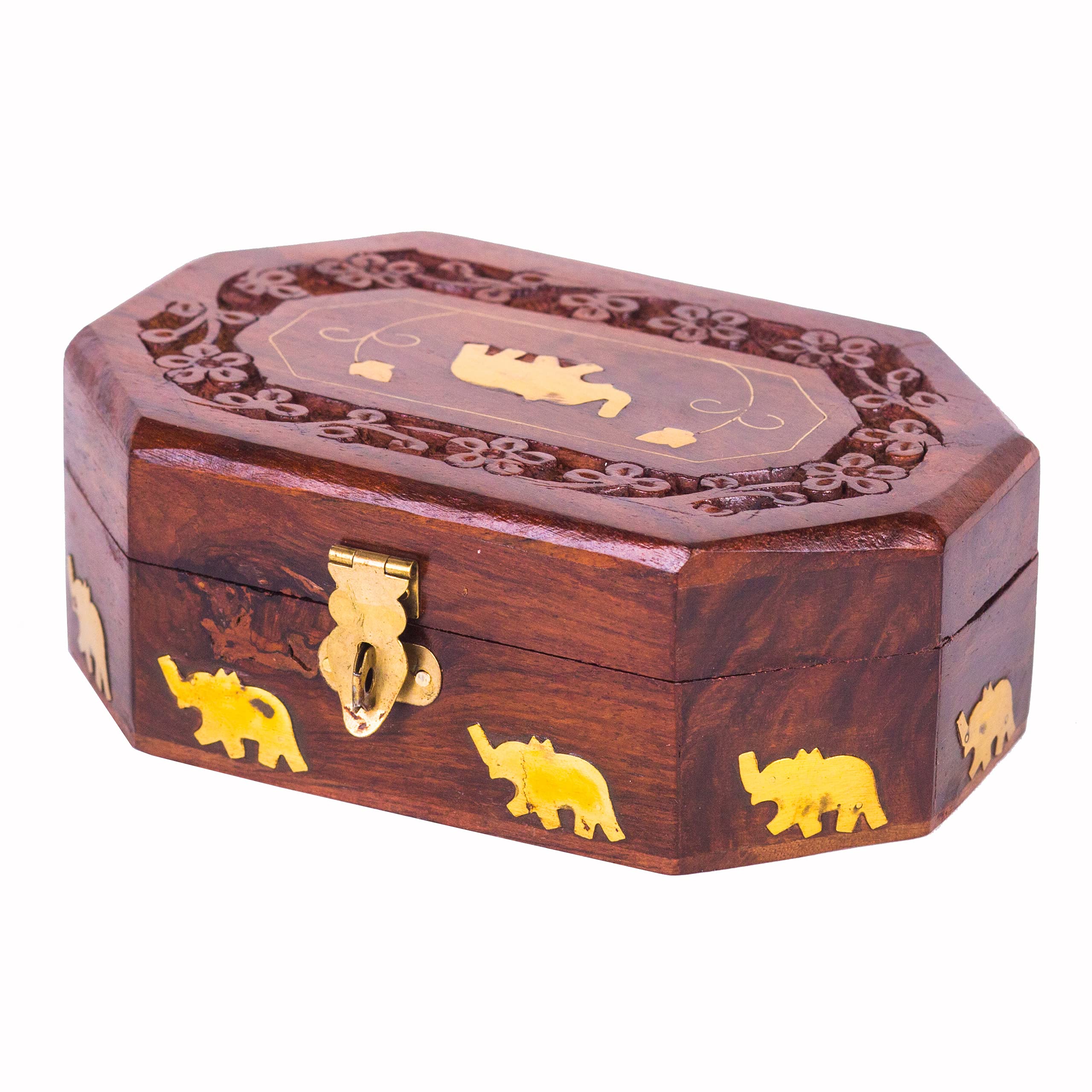 Vintage Handmade Wooden Elephant Jewelry Box - Elegant Storage Organizer for Rings, Bracelets, Watches, Necklaces & Earrings | Perfect Wedding, Engagement & Anniversary Gift for Couples | Ideal for Bedroom Vanity, Travel & Home Decor