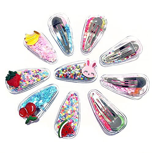 10pcs Sparkle Fruit Hair Clips for Girls - Transparent Quicksand Bling Sequin Hairpins, Sweet Barrettes Styling Accessories - Perfect for School, Parties & Gifts for Kids & Children