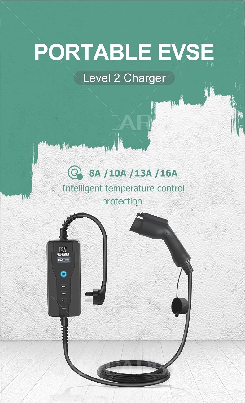 Gowe 16A Level 2 EV Charger - 5m Type 2 to Schuko Portable Electric Vehicle Charging Cable (220V-240V, IEC 62196-2 Certified) - Perfect for Home & Public Charging Stations