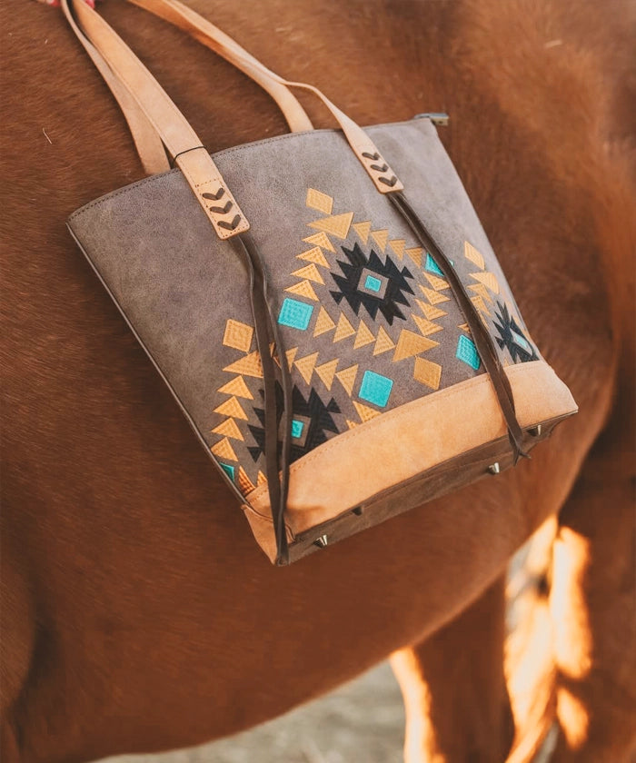 Montana West Aztec Embroidered Tote Bag Set for Women - Stylish Boho Shoulder Bag with Handmade Tribal Patterns - Perfect for Travel, Beach, Shopping & Everyday Use