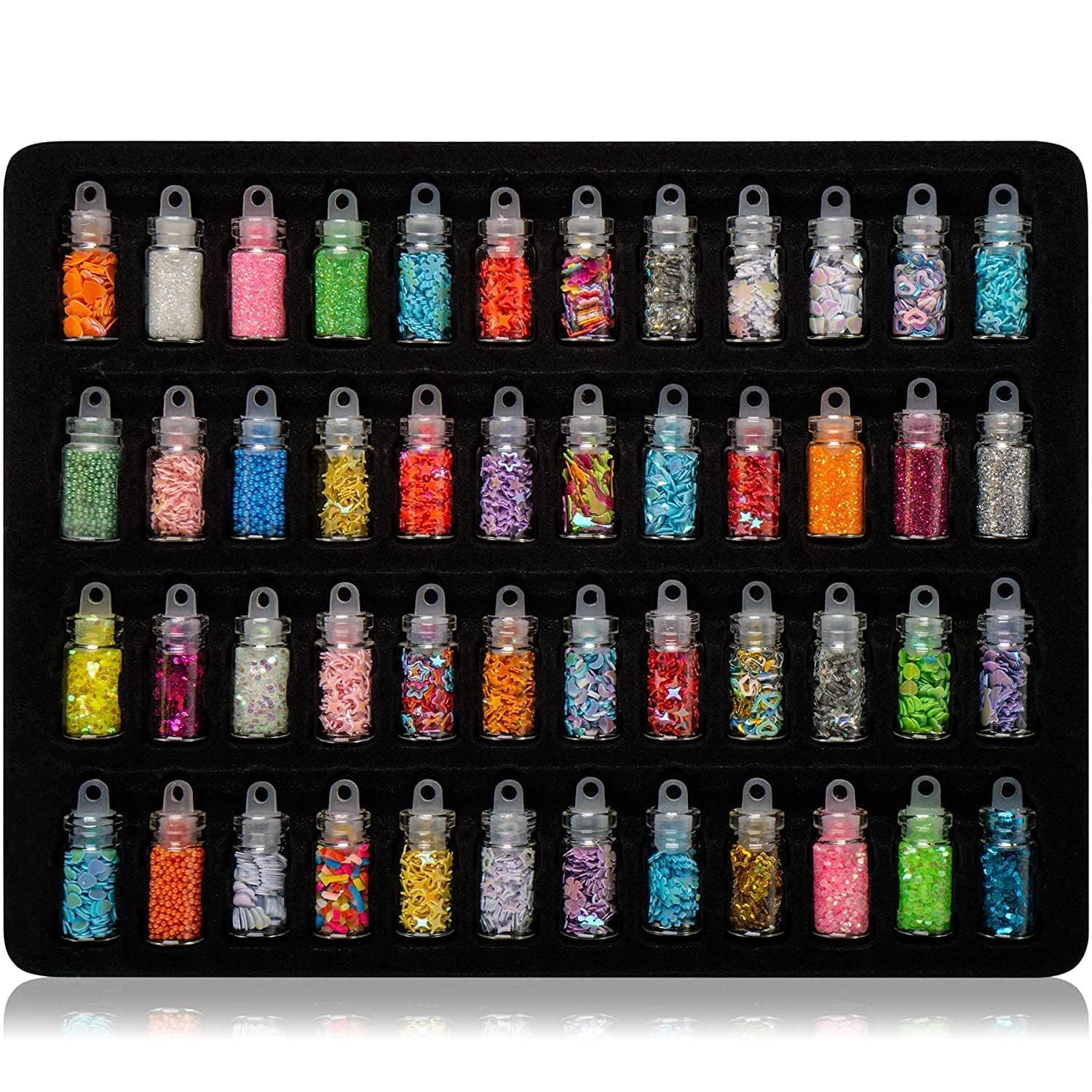Khelni 100Pcs False Nails & 48 Bottles 3D Glitter Powder Nail Art Kit - Includes Charms, Tools, Sequins, Shimmer Stones & Nail Glue - Perfect for DIY Nail Designs, Parties & Gifts for Women & Girls