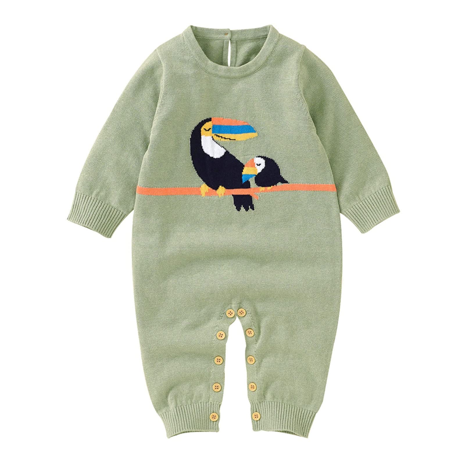 CLOTHBEST 6-12 Months Baby Turtleneck Sweater - Soft Cotton Knit Romper for Boys & Girls, Cute Cartoon Design (Green) - Perfect for Winter Outfits, Family Photos & Holiday Costumes