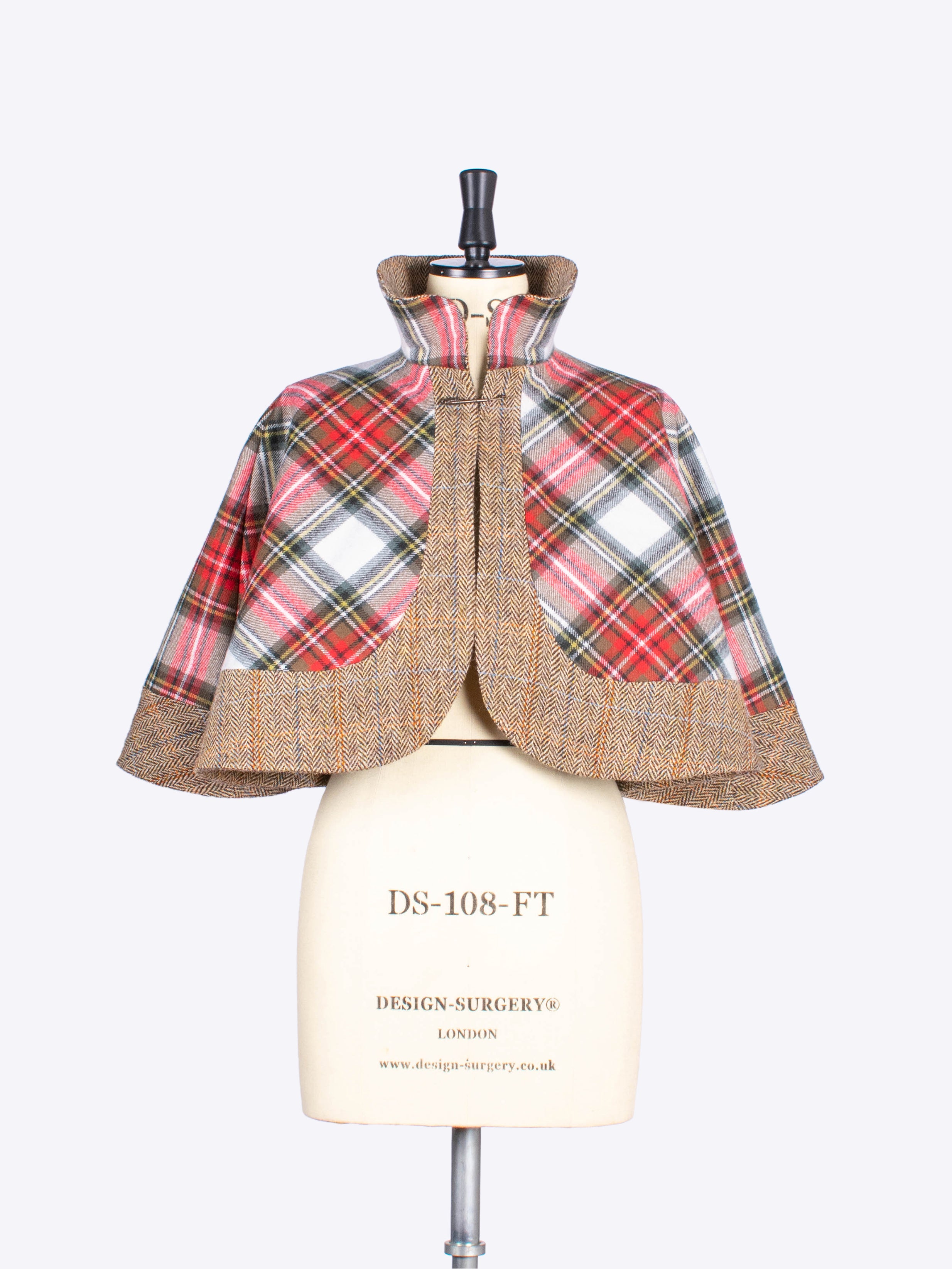 Limited Edition White Scottish Tartan Capelet with Harris Tweed - Elegant Winter Shawl for Women, Perfect for Holiday Parties & Formal Events