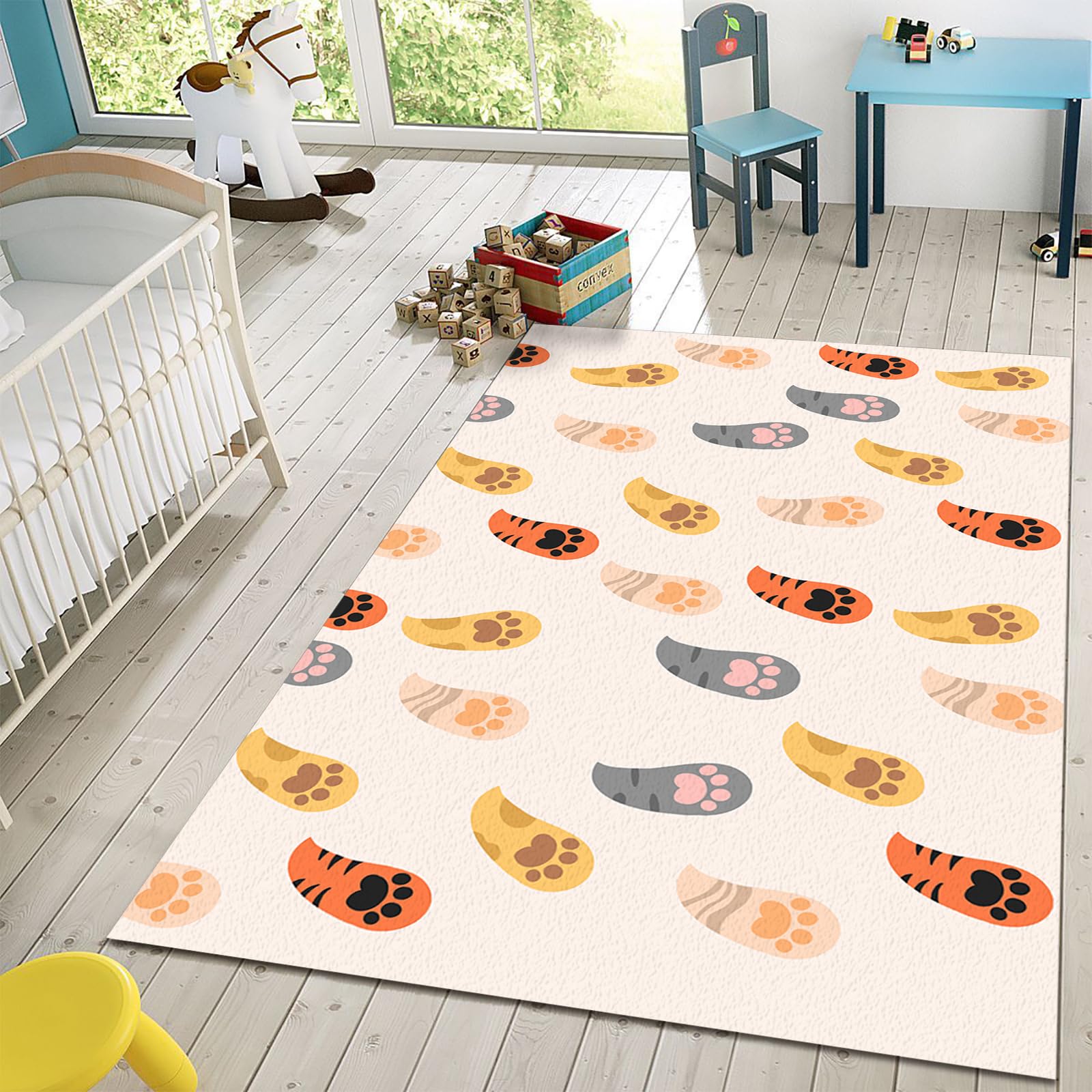 6x8ft Large Area Rugs - Non-Slip Cartoon Cat Paw Design Rug for Kids | Durable, Easy Clean Living Room, Bedroom, Playroom & Nursery Decor | Fun Gift Idea for Cat Lovers