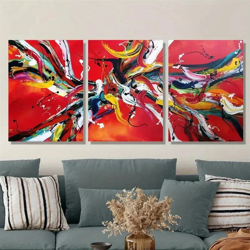 3-Piece Modern Abstract Oil Painting Metal Print Wall Art - Ready to Hang Home & Office Decor for Living Room, Bedroom, Dining Area