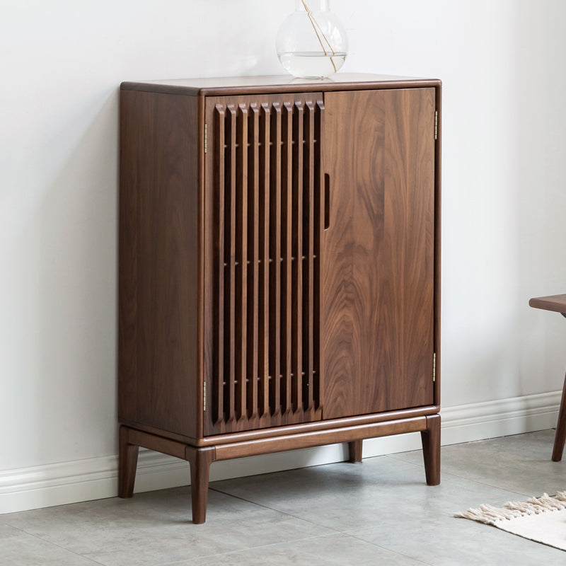 Black Walnut and Ash Wood 2-Door Shoe Cabinet for Entryway - Stylish Shoe Storage Organizer for Hallway, Mudroom, or Apartment Entrance