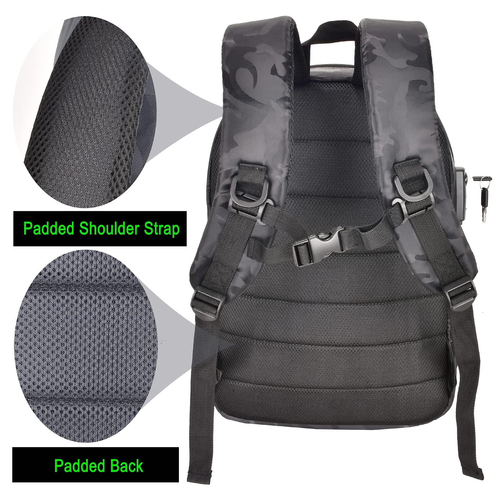 Anti-Theft Travel Backpack with Lock - Water Resistant Laptop Daypack for Men & Women - Activated Carbon Fiber Lining - Camo Burgundy - Perfect for Commuting, Business Trips & Outdoor Adventures