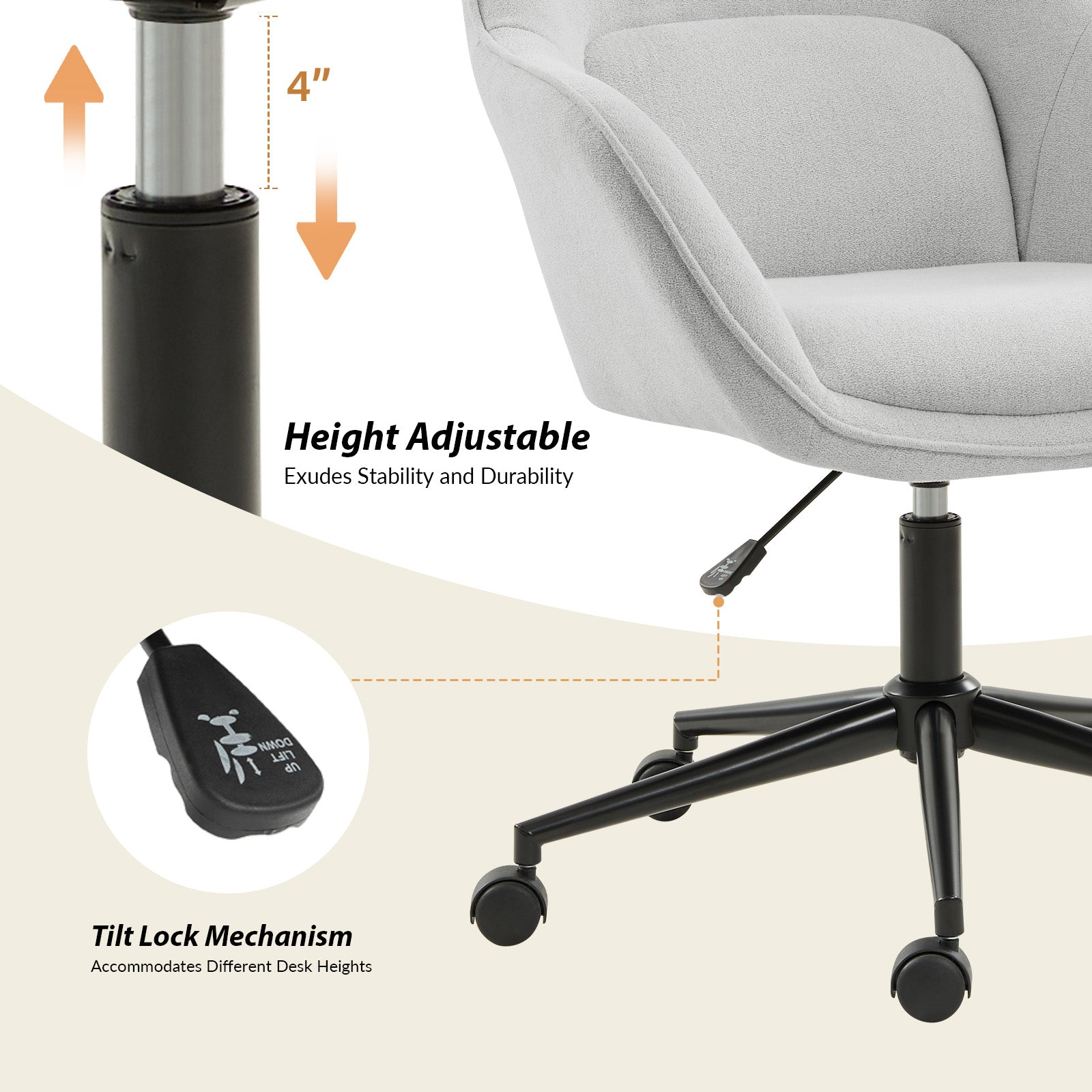 Modern Adjustable Height Cozy Office Chair for Home & Work - Ergonomic Desk Chair with Lumbar Support for Long Hours Sitting - Perfect for Home Office, Gaming, and Study