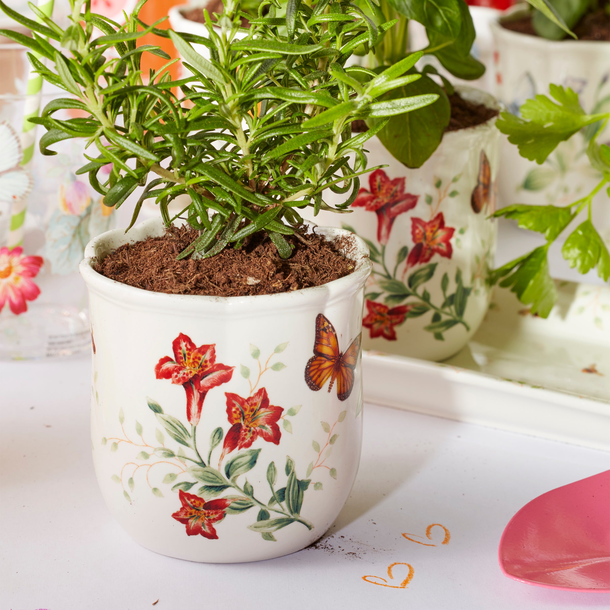 Butterfly Meadow 3-Piece Herb Garden Pots with Drainage Holes & Matching Tray - Perfect for Indoor Kitchen Windowsill, Outdoor Patio, and Home Gardening Decor