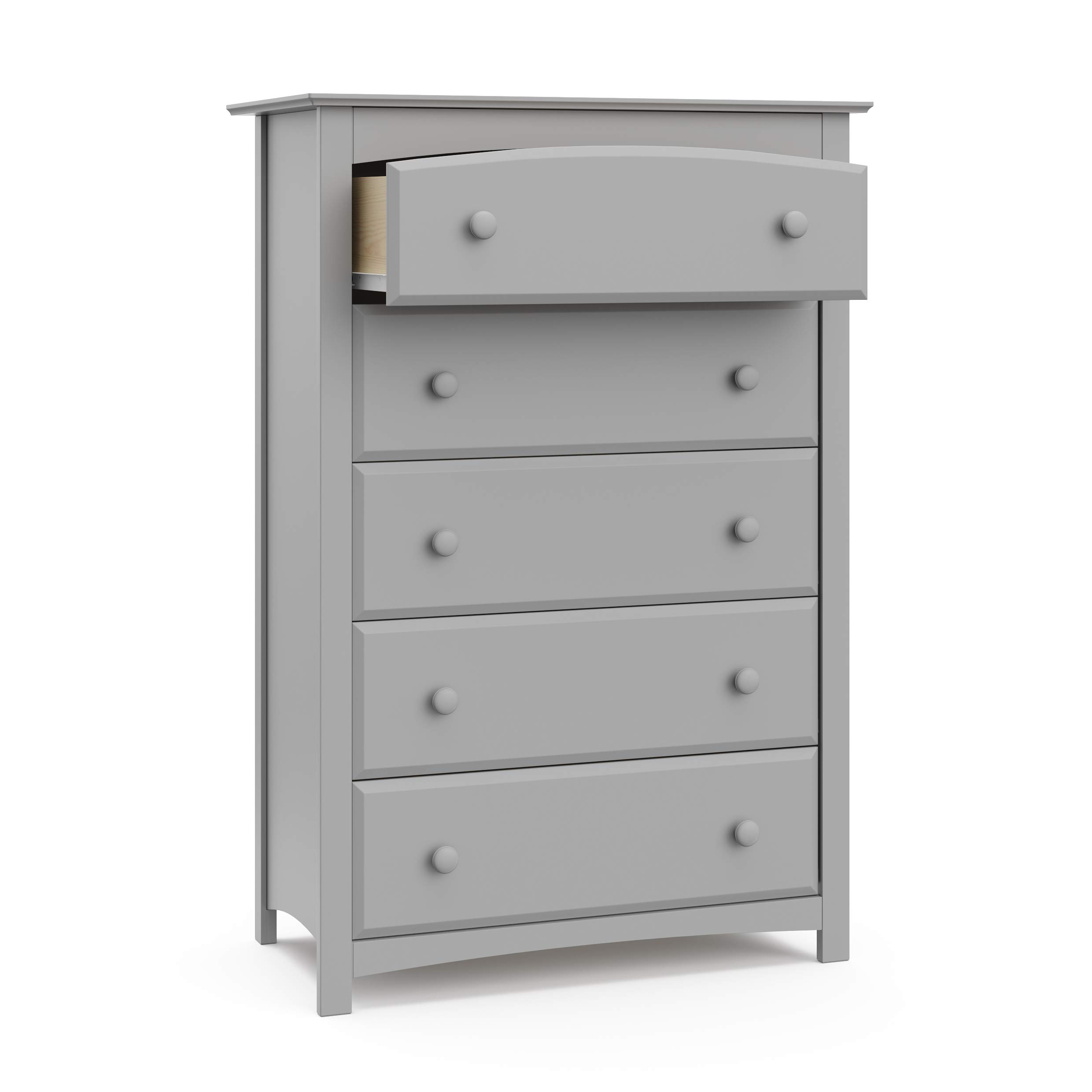 Storkcraft Kenton 5-Drawer Universal Dresser in Pebble Gray - Solid Wood & Composite Kids Bedroom Dresser with Smooth Gliding Drawers - Perfect for Nursery, Toddler Room & Children's Bedroom Storage Solutions