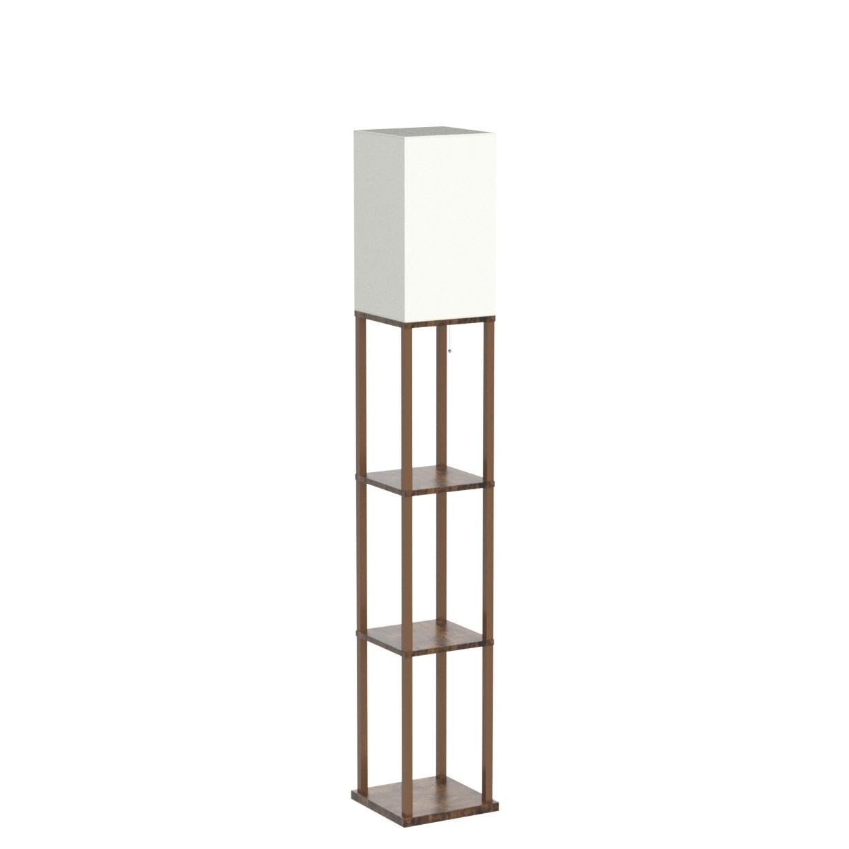 Addlon 4-Tier Modern Shelf Floor Lamp with 3CCT LED Bulb - Adjustable Brightness, Brown Wooden Display Lamp for Living Room, Bedroom, Office - Perfect for Reading, Decor & Space Saving Storage