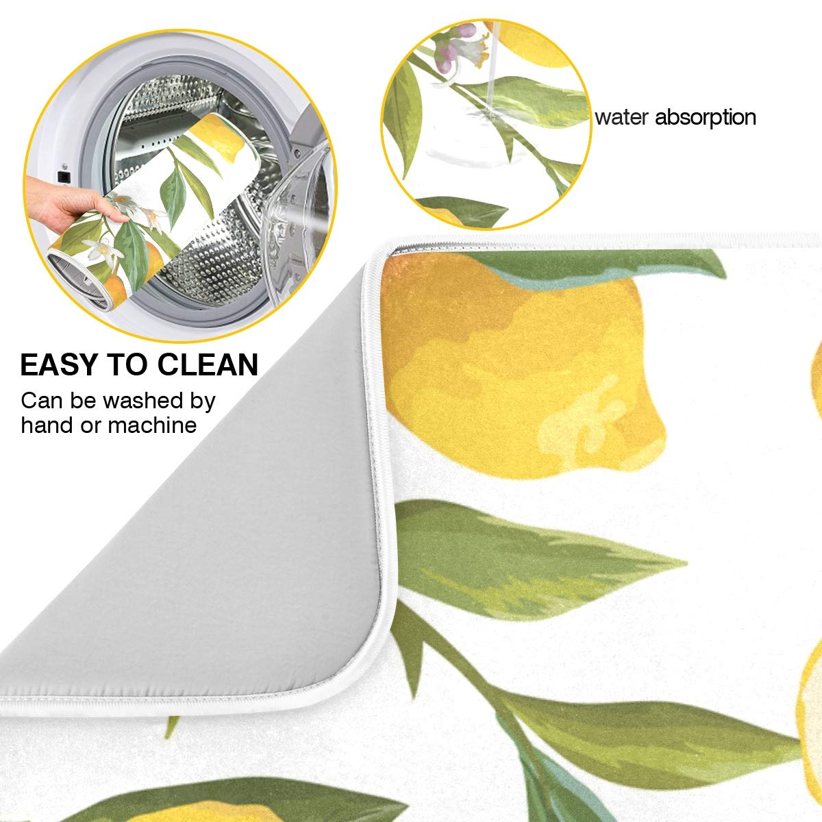 Lemon Tree Pattern Kitchen Dish Drying Mat - Heat Resistant, Non-Slip Countertop Drainer Mat (18