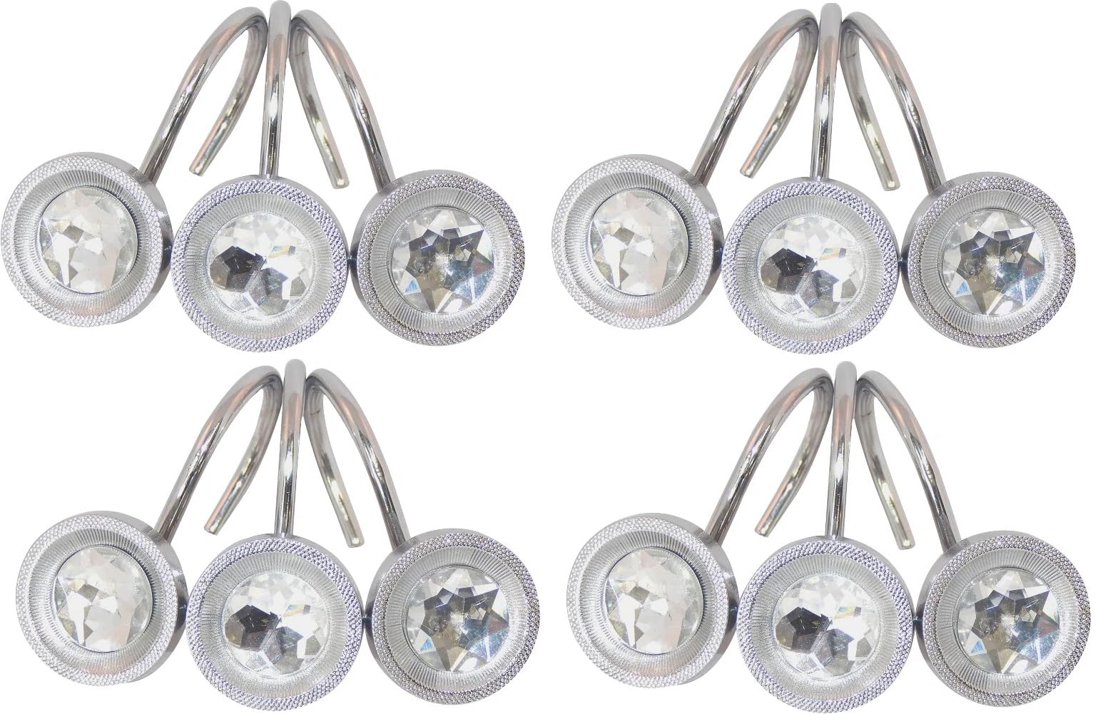 Premium Crystal Shower Hooks - 12 Pack Elegant Bathroom Hooks for Hanging Shower Curtains, Towels & Robes - Rustproof Stainless Steel Hooks for Spa, Hotel & Home Bathroom Decor