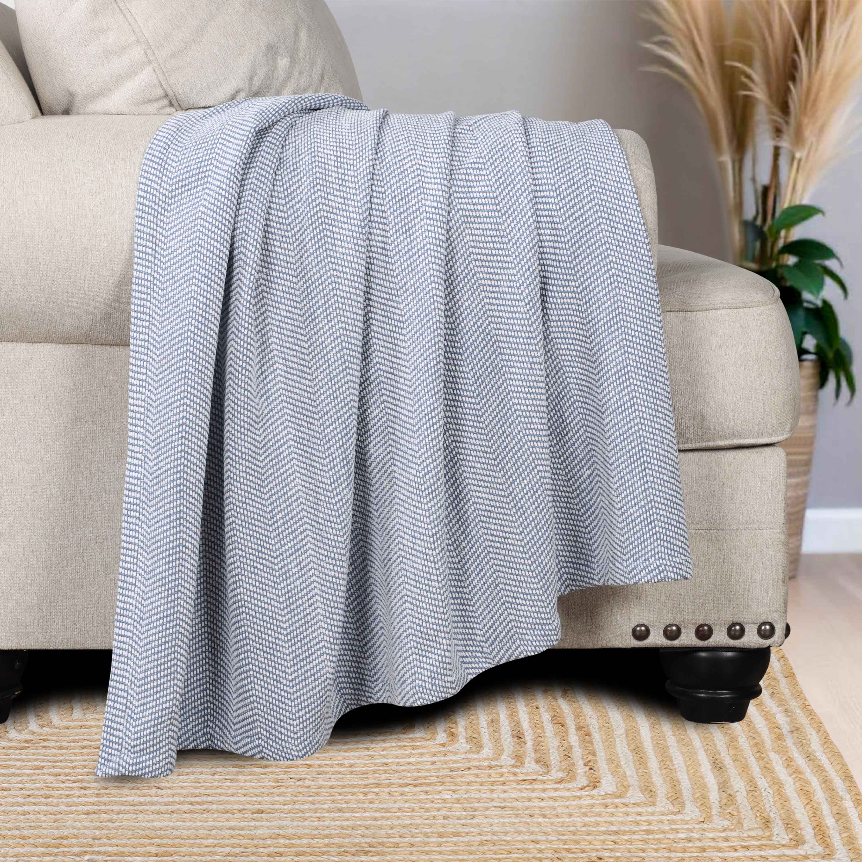 Premium Maya Chenille Herringbone Cotton Blanket - Medium Weight Soft Throw for Bed, Sofa & Couch - Cozy Home Decor for All Seasons