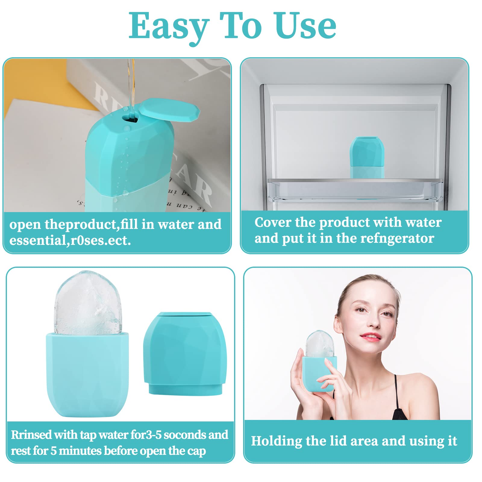 Ice Roller for Face and Eyes - Beauty Cube to Brighten Skin, Enhance Natural Glow & Reduce Fine Lines | Oval Blue Facial Ice Roller for Skincare & Puffiness Relief | Perfect for Morning Routine & Post-Workout Recovery