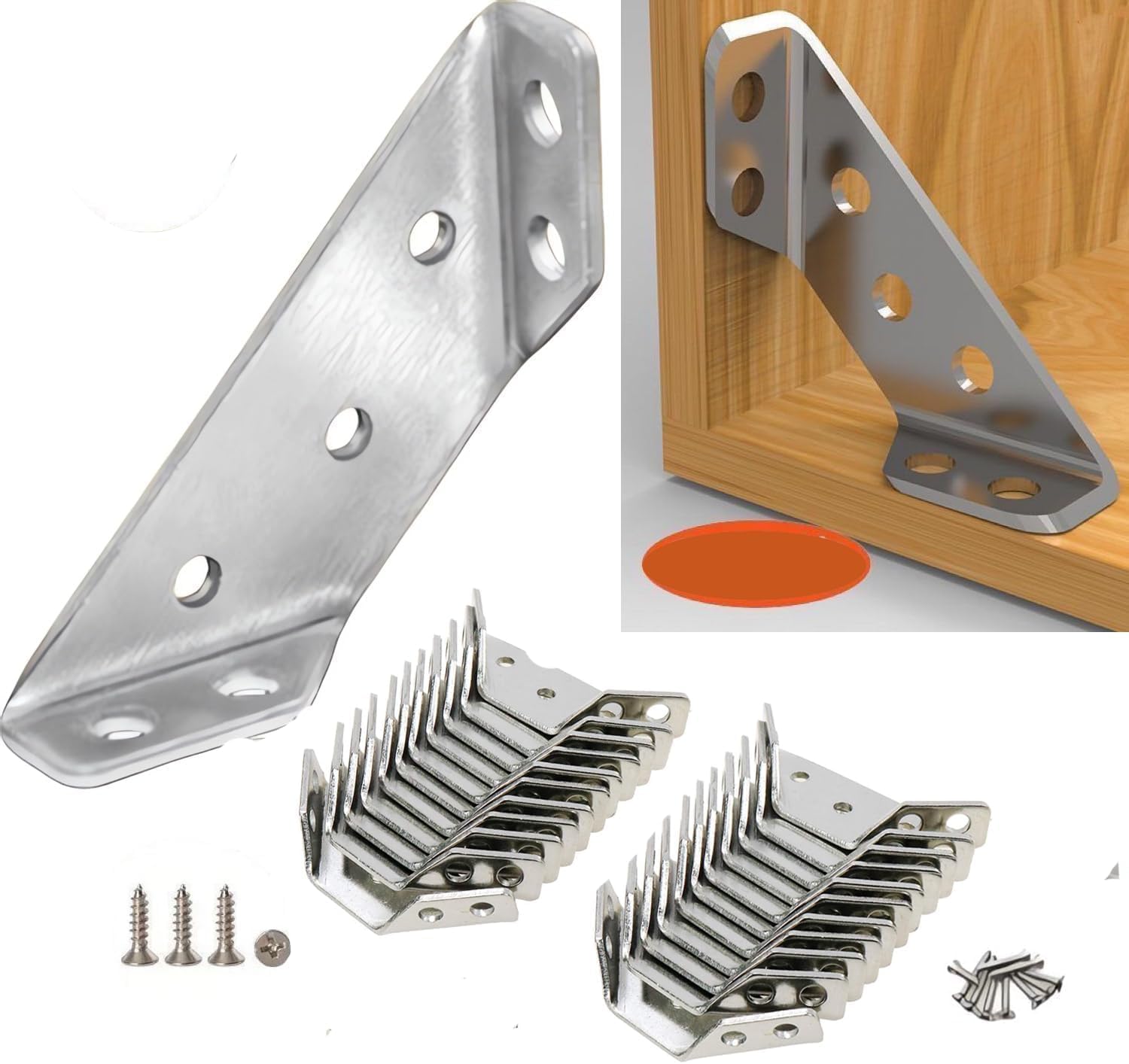 20PCS Universal Stainless Steel Furniture Corner Connectors - Heavy Duty Angle Fastener Brackets with Screws for Wood Furniture, Cabinets, Shelves & DIY Projects - Metal Triangle Braces for Secure Joints & Sturdy Construction