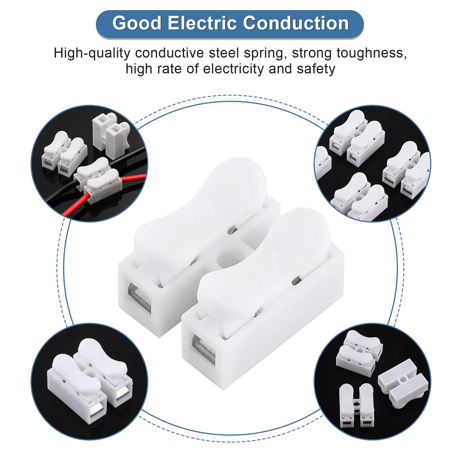2 Pin Spring Wire Connectors 100Pcs - Quick Connect Terminal Cable Clamp for LED Strip Lights, Electrical Wiring & DIY Projects - Secure & Easy-to-Use Electrical Connectors for Home, Office & Automotive Applications