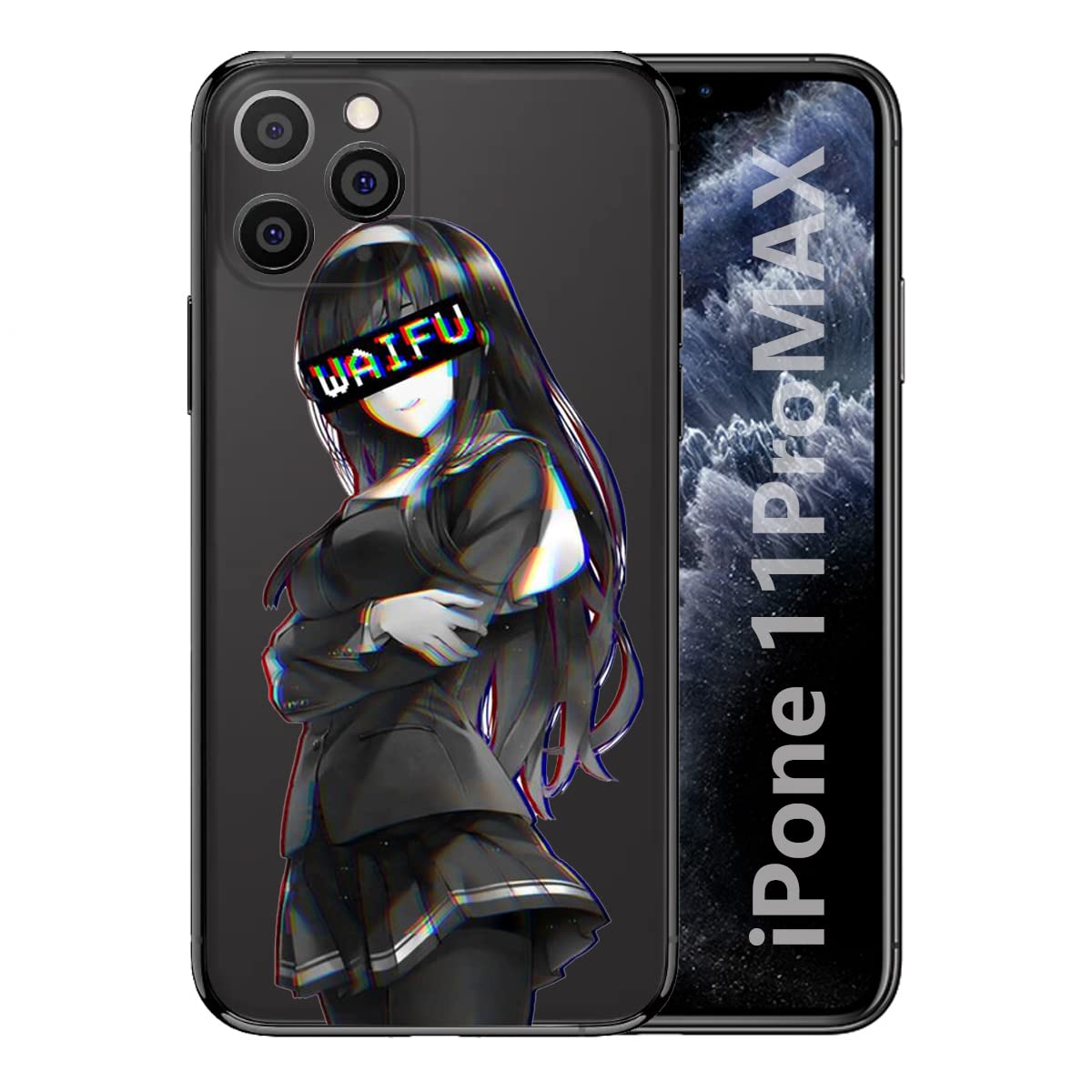 KAMINA Anime iPhone 11 Pro Max Case - Sad Japanese Anime Girl Schoolgirl Waifu Kawaii Cartoon Manga Soft Silicone Cover for Men Women Boys | Perfect for Anime Fans, Daily Use & Gift Giving