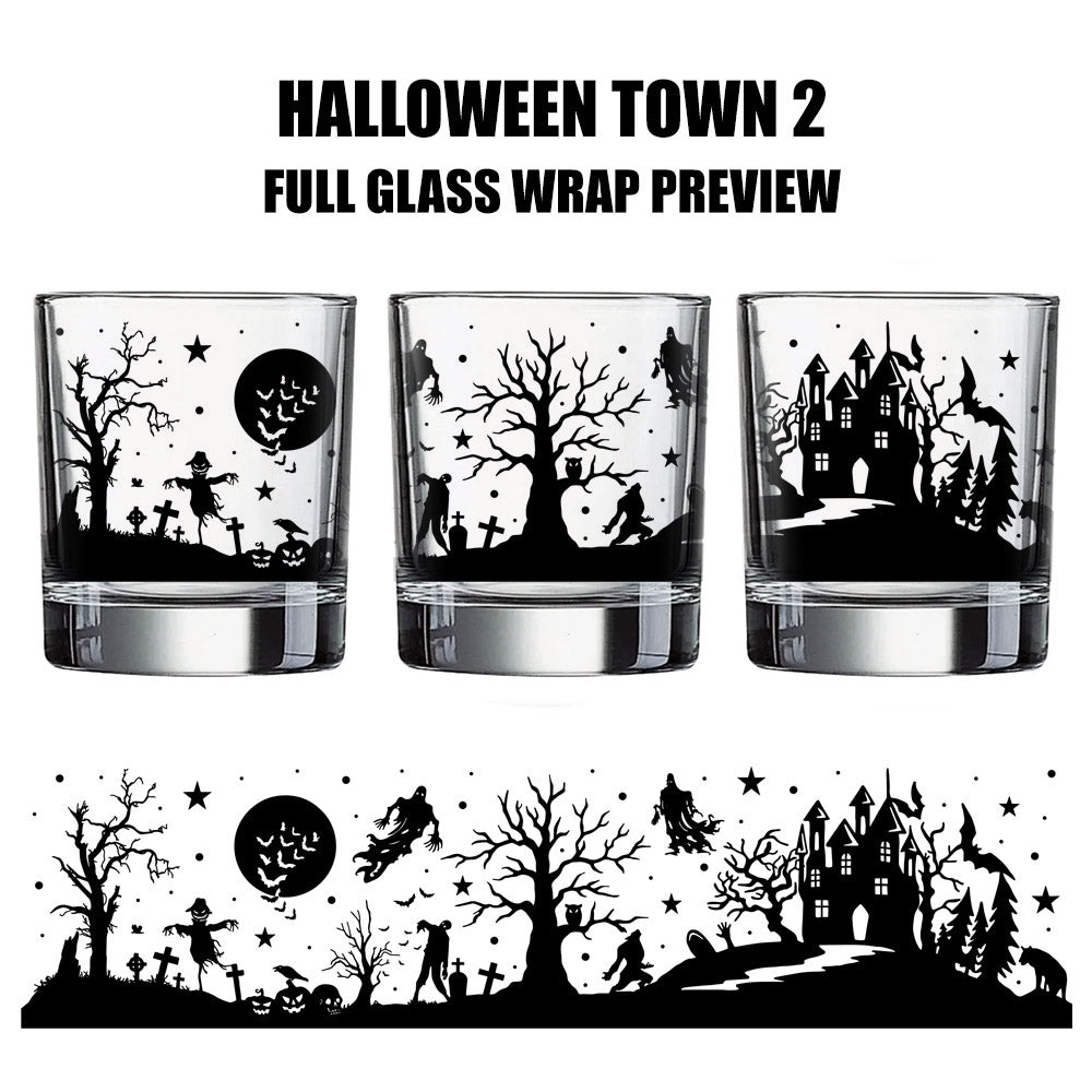BarConic® Halloween Town Themed Whiskey & Cocktail Glasses Set - 6-Piece Elegant Glassware for Bourbon, Scotch, and Mixed Drinks - Perfect for Halloween Parties, Home Bars, and Themed Gatherings