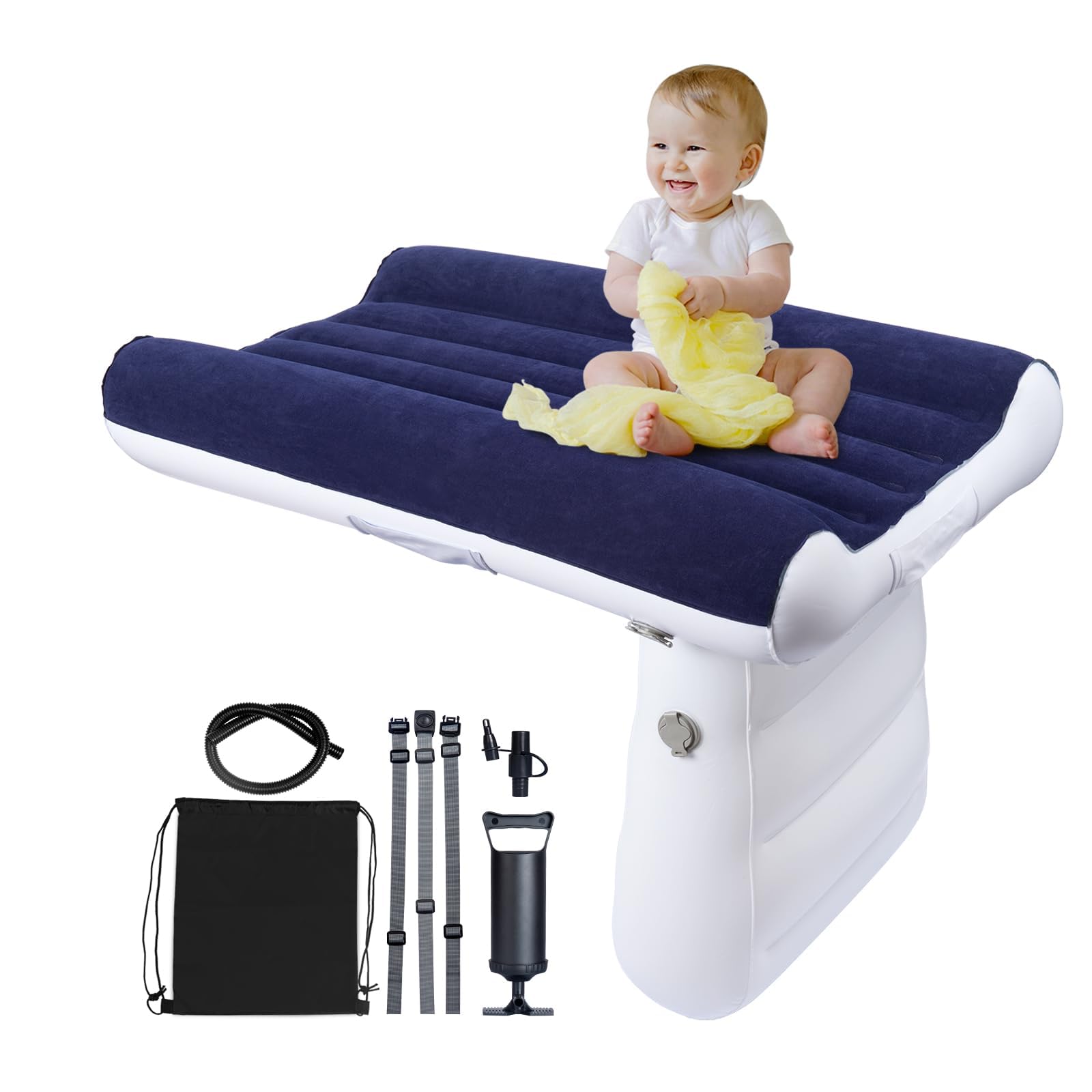 Inflatable Toddler Airplane Bed for Kids - Portable Travel Bed with Manual Pump, Seat Belt & Carry Bag | Perfect for Airplane Travel, Road Trips & Sleepovers