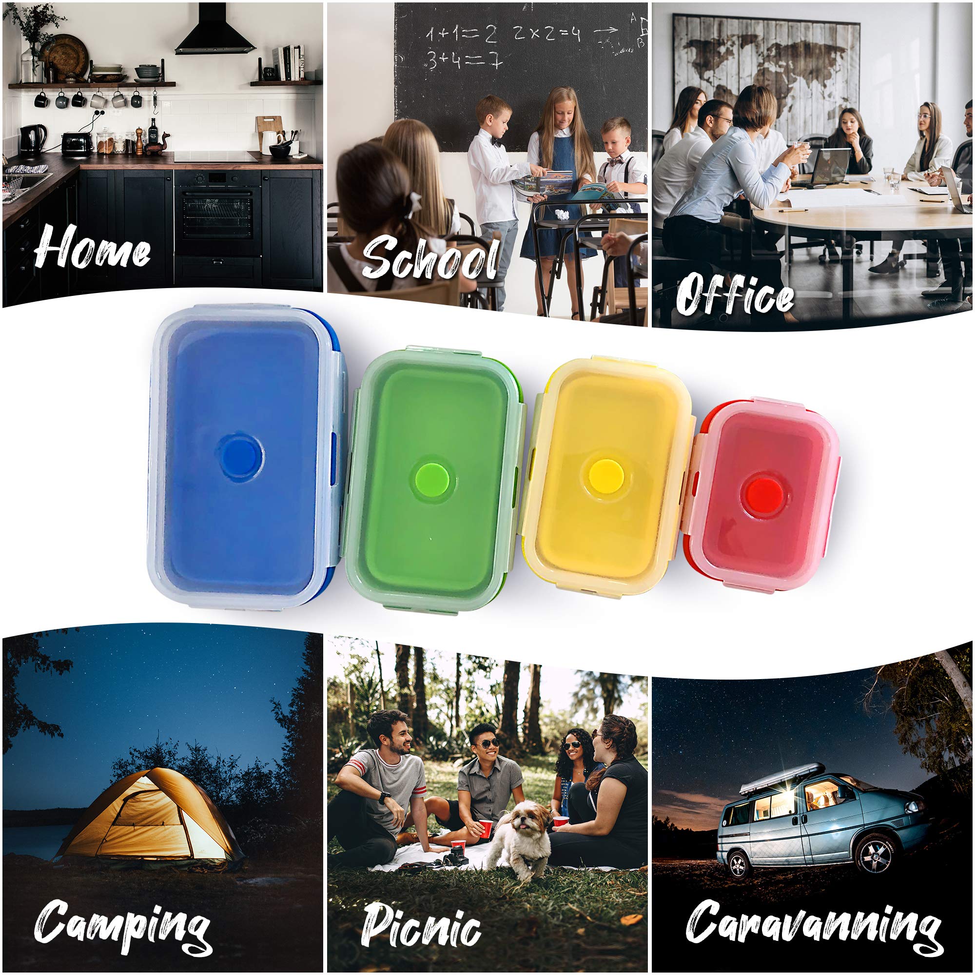 Collapsible Silicone Food Storage Containers 16-Piece Set with Lids - BPA-Free, Space-Saving Kitchen & Travel Essentials - Includes Measuring Cups, Spoons & Sporks - Perfect for Meal Prep, Camping & On-the-Go Lifestyles