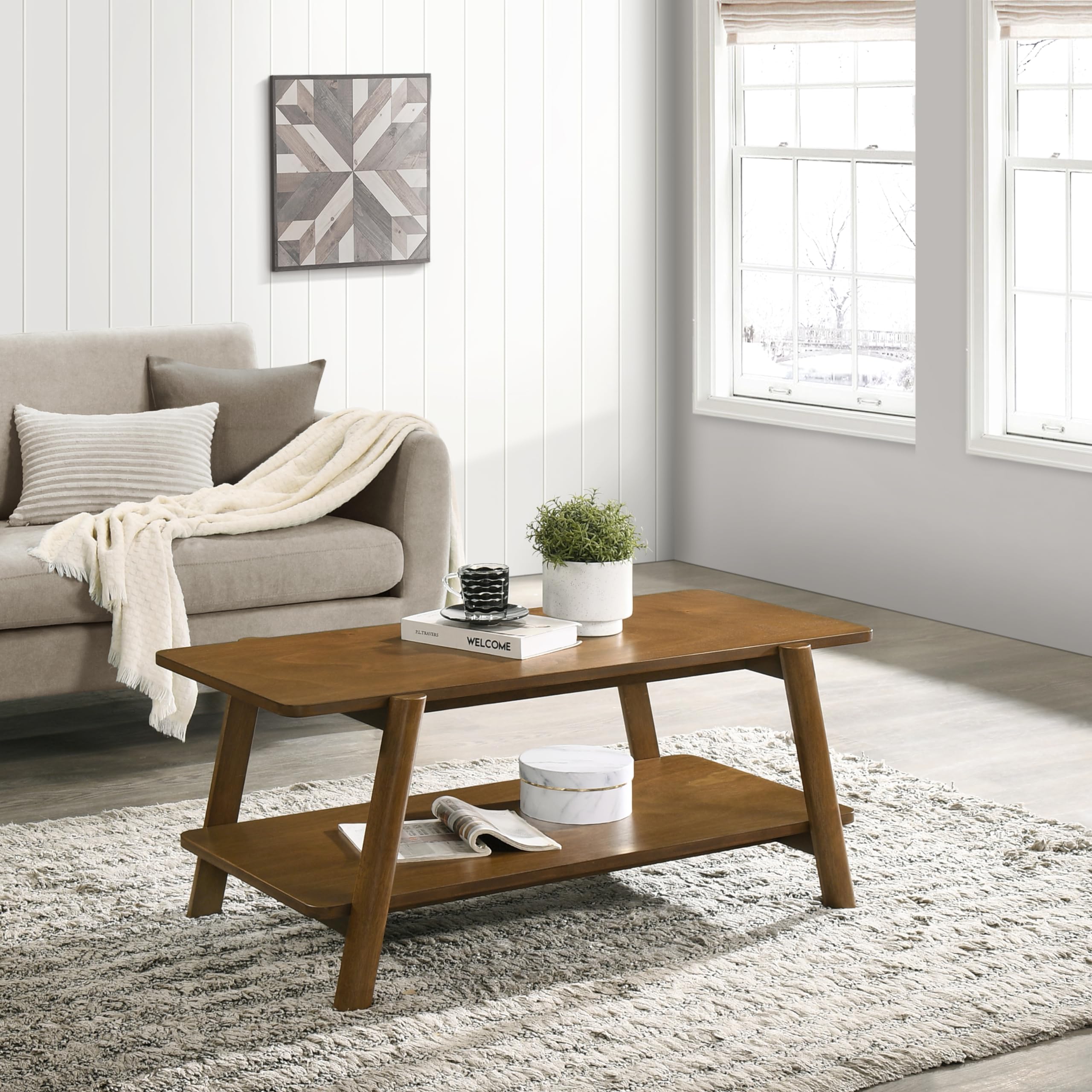 Roundhill 3-Piece Walnut Coffee Table Set for Living Room Decor