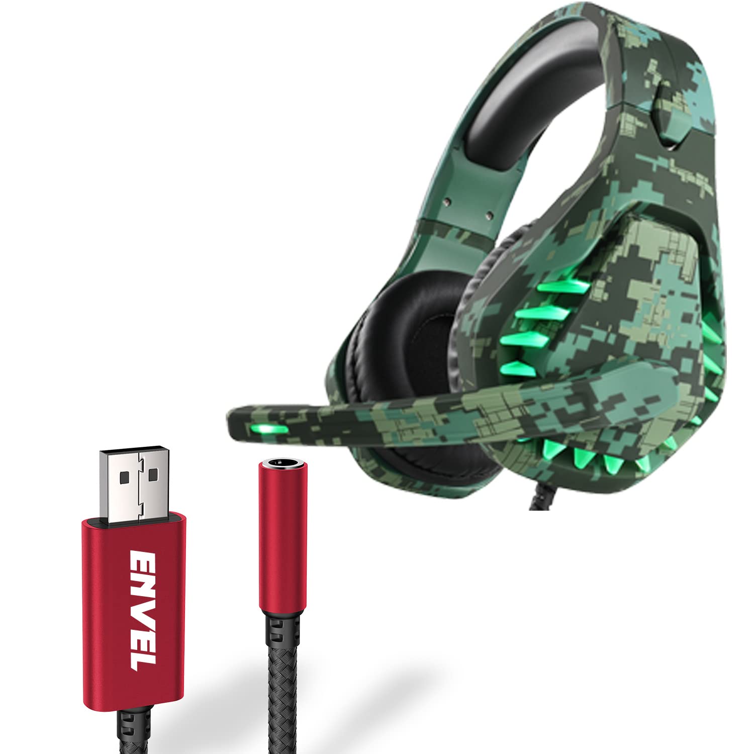 ENVEL PS4 Gaming Headset with Microphone - Noise Cancelling Over-Ear Headphones with USB to 3.5mm Audio Adapter Bundle for PlayStation 4, PC, Xbox - Perfect for Online Gaming & Chatting