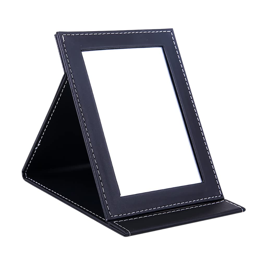 GSHLLO PU Leather Travel Makeup Mirror - Foldable, Adjustable Stand, Portable Vanity Mirror for Office Desk, Dressing Table & Travel | Perfect for Home, Hotel & On-the-Go Use