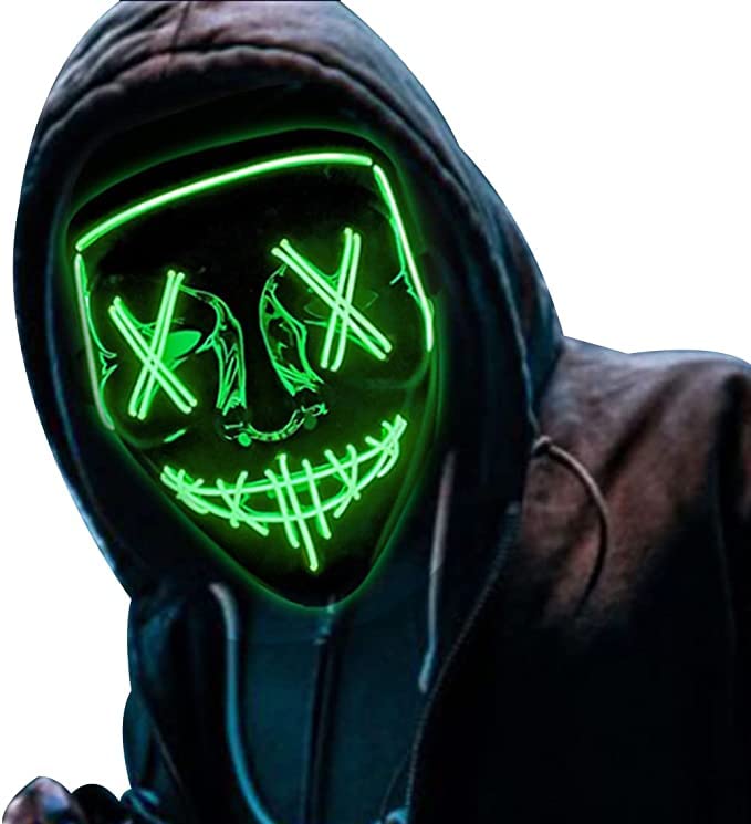 Glowing LED Halloween Mask - Scary Light Up Cosplay Mask for Halloween & Christmas Costumes - Perfect for Parties, Trick or Treating, and Festive Celebrations