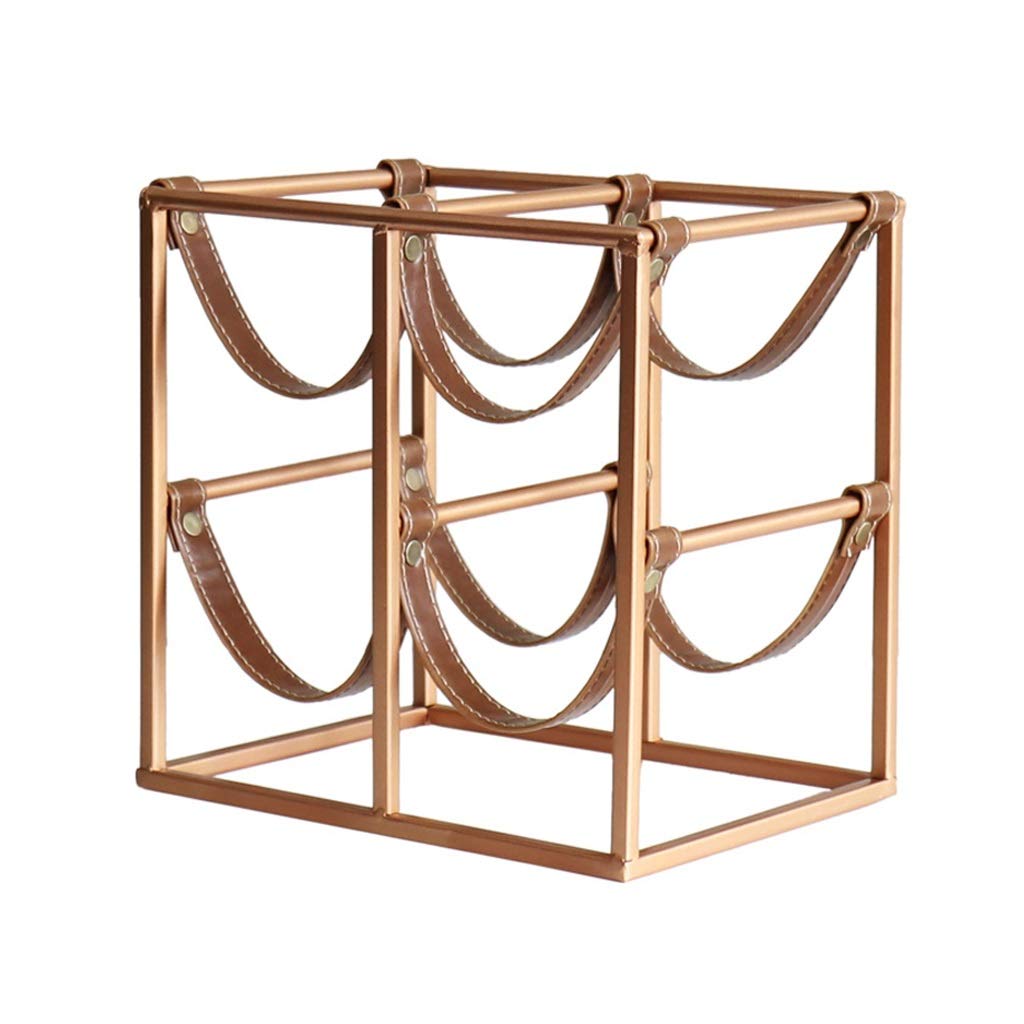 Modern Metal Wine Rack - Vertical Desktop Wine Bottle Holder & Display Storage Organizer for 4 Bottles, Cube Shape in Gold | Perfect for Kitchen Countertops, Bars, Restaurants & Home Decor